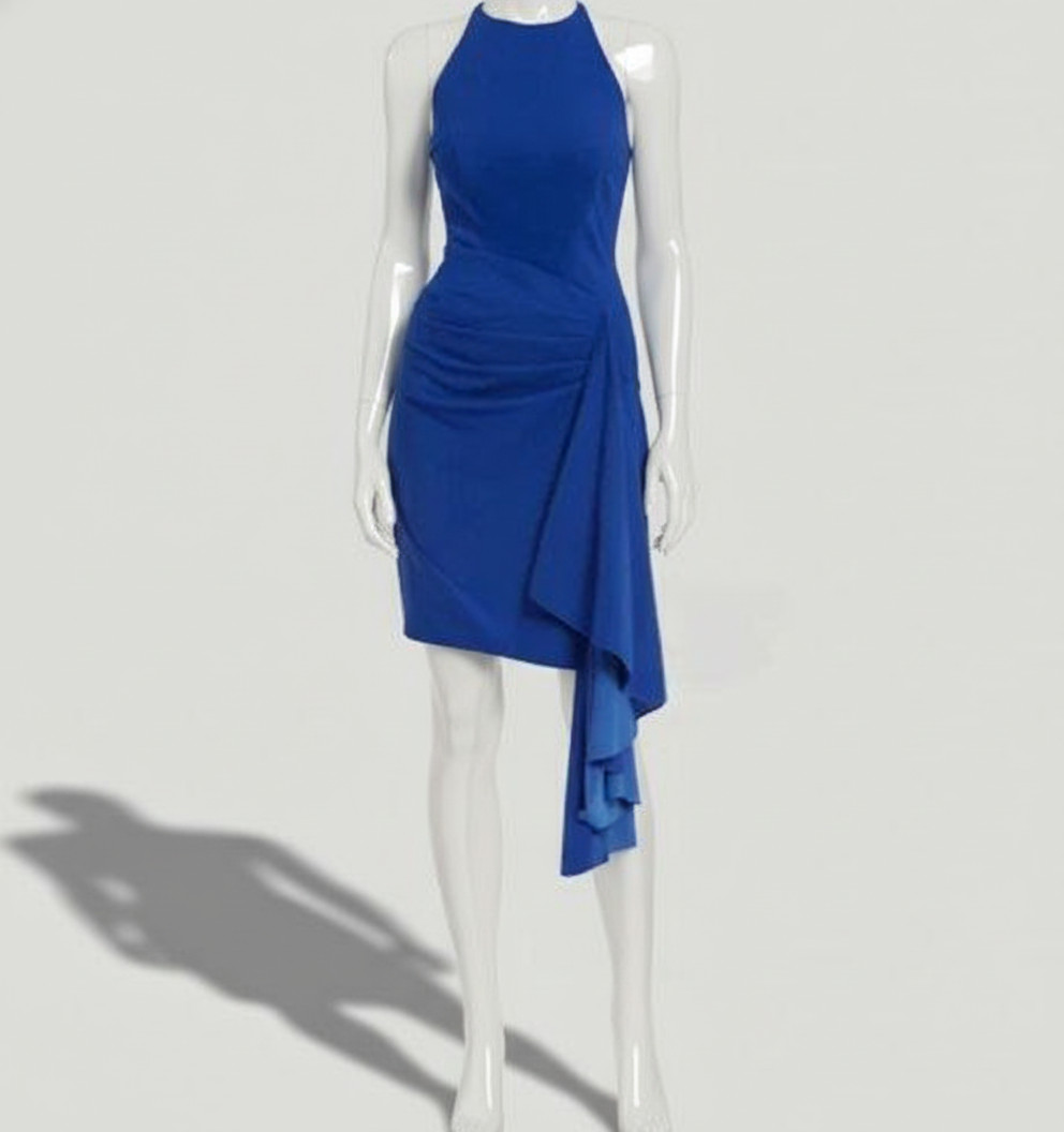 Jewel Badgley Mischka Women’s Blue Halter Side Ruffle Dress Size 6