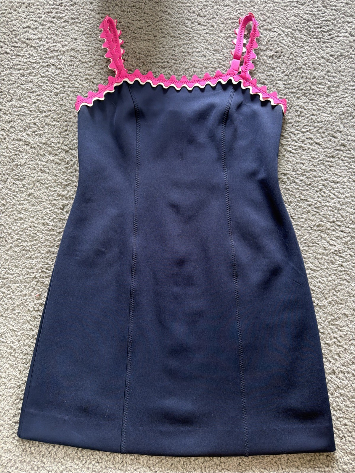 Lilly Pulitzer Shellbee Dress True Navy Pink Ric Rac Stretch Size S Altered