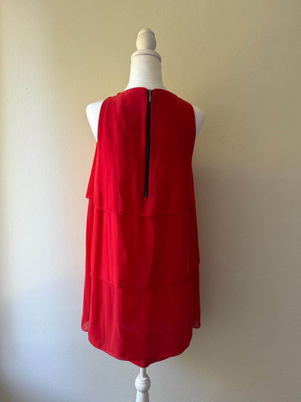 Sfera Red Sleeveless Shift Dress M Layered Ruffle Sheer Overlay Cocktail Party