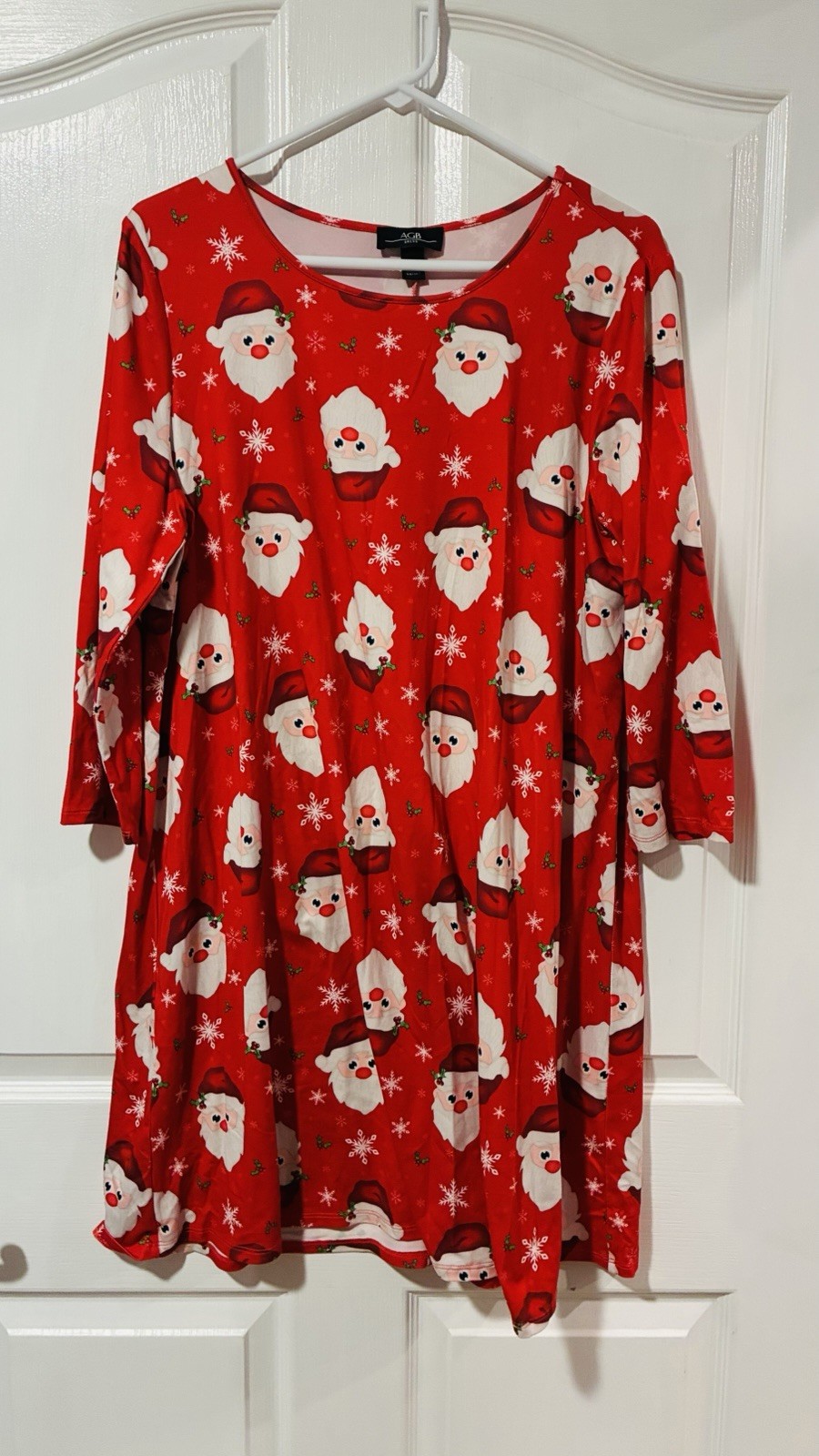 AGB Santa Claus Christmas Dress Womens Size Large Red Stretch 3/4 Sleeve