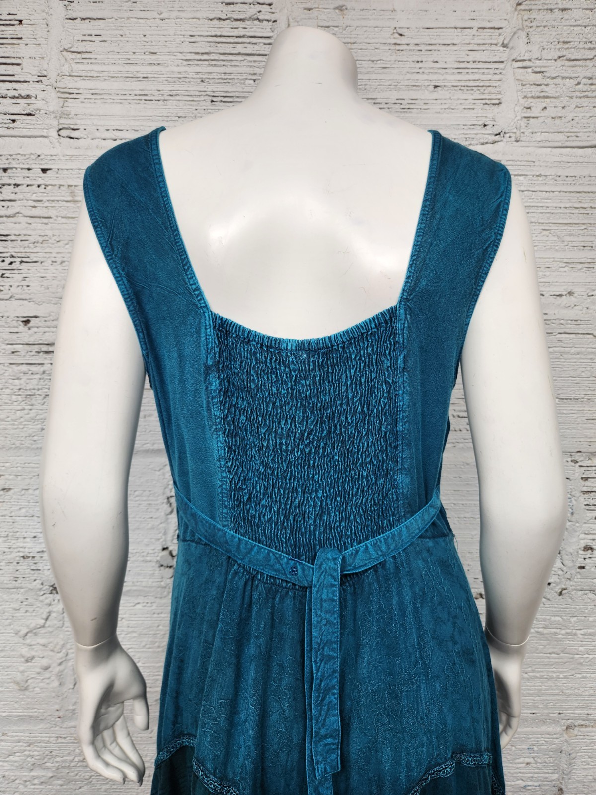 Sakkas Sundara Size S/M Embroidered Stone-wash Fairy Turquoise Summer Dress