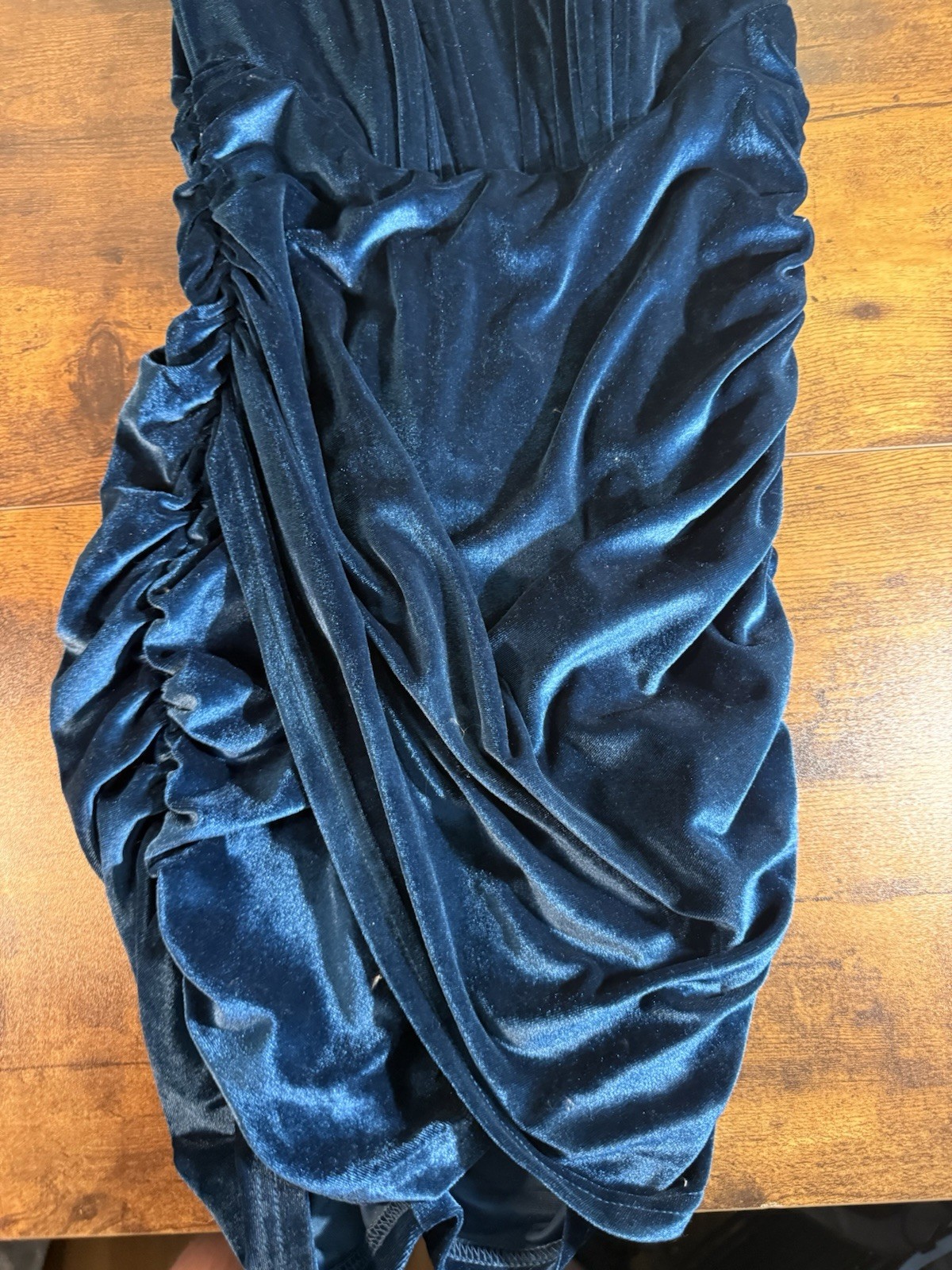 AKIRA Blue Velvet Ruched Stretch Bodycon Mini Dress S Sweetheart Party