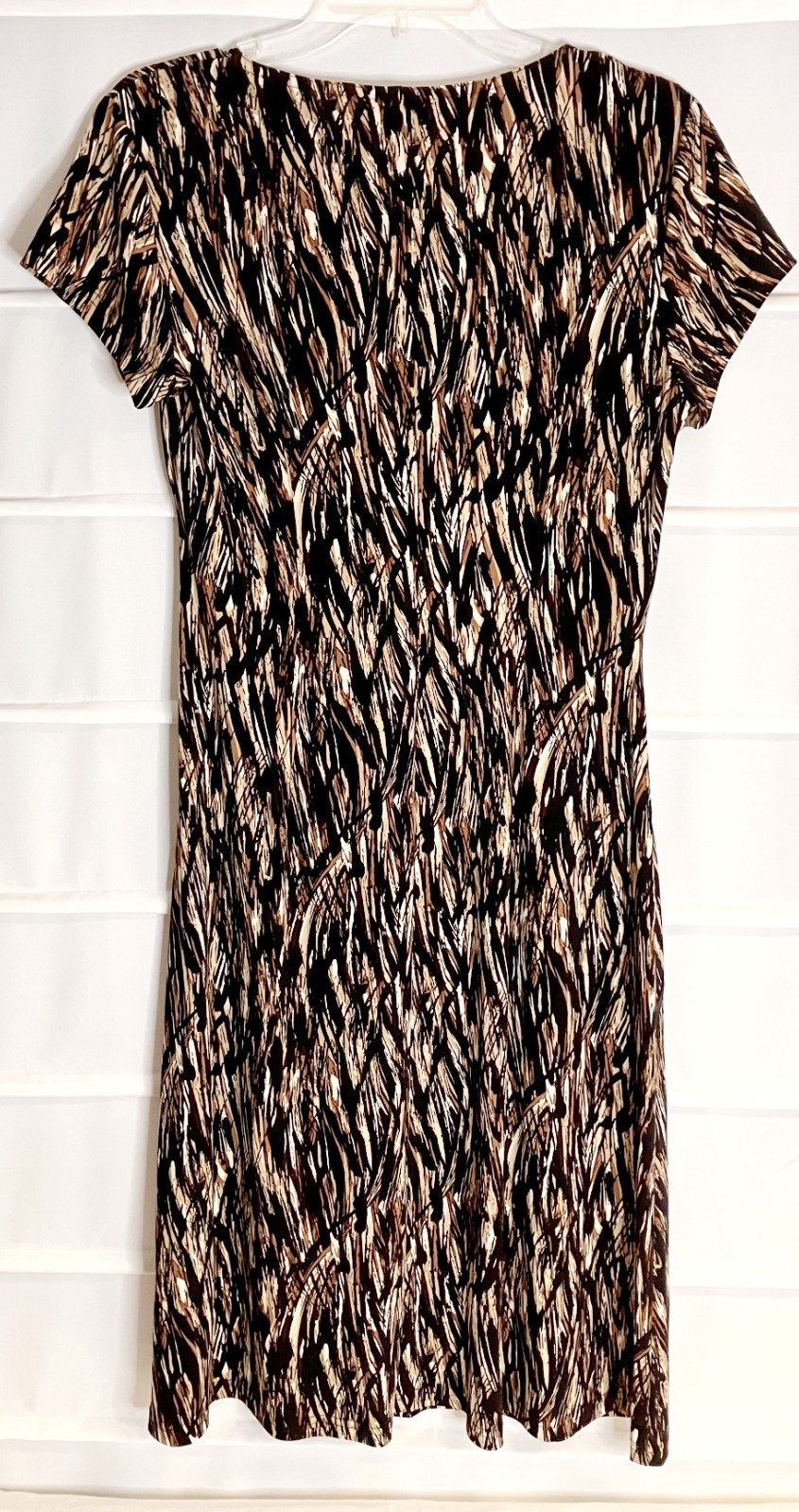 Connected Apparel Black Beige Brown SS Stretch Polyester Pullover Dress 12 EC!