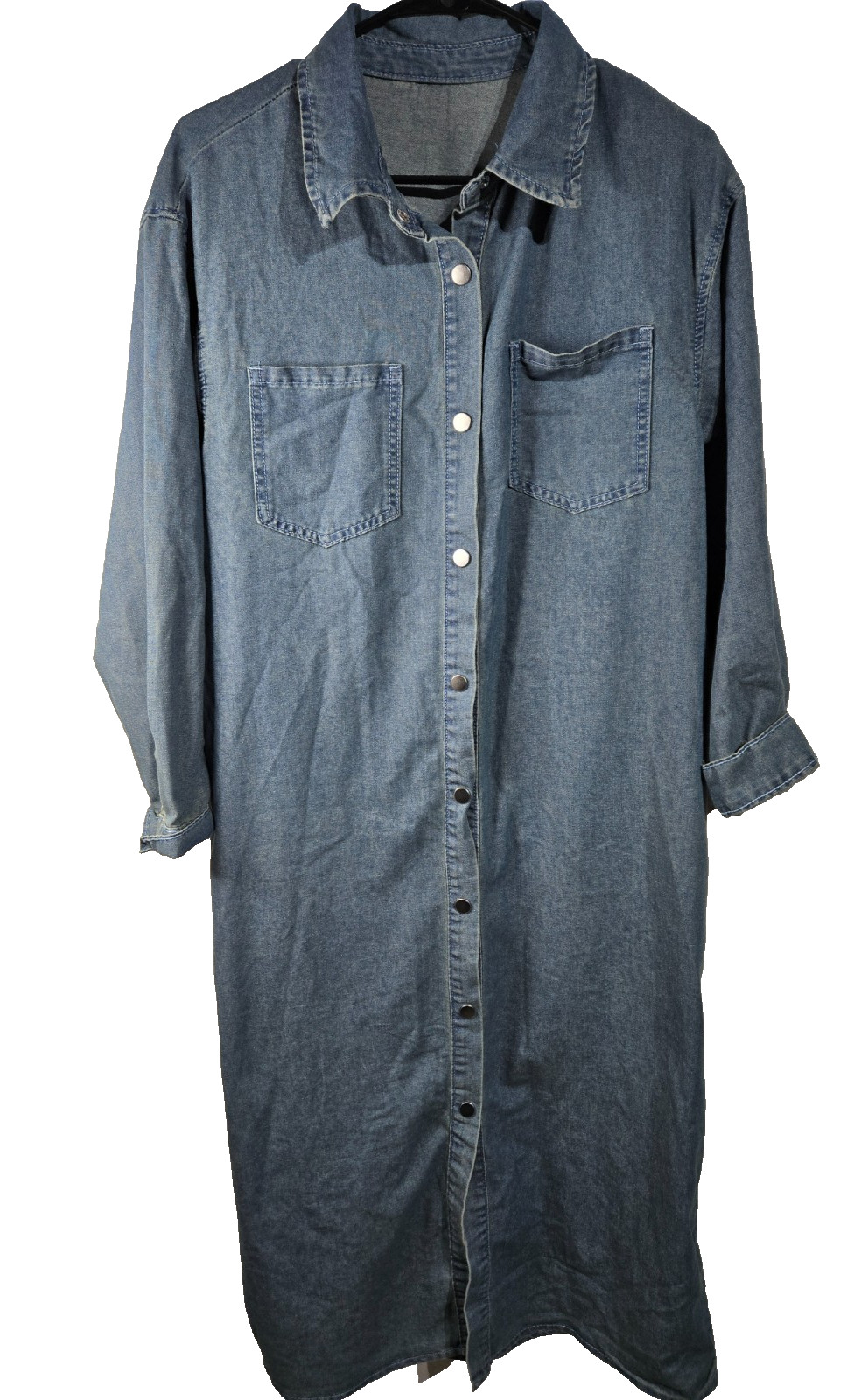 Dazy Blue Denim Long Shirt Dress Women’s Size Medium Snap Country Western New