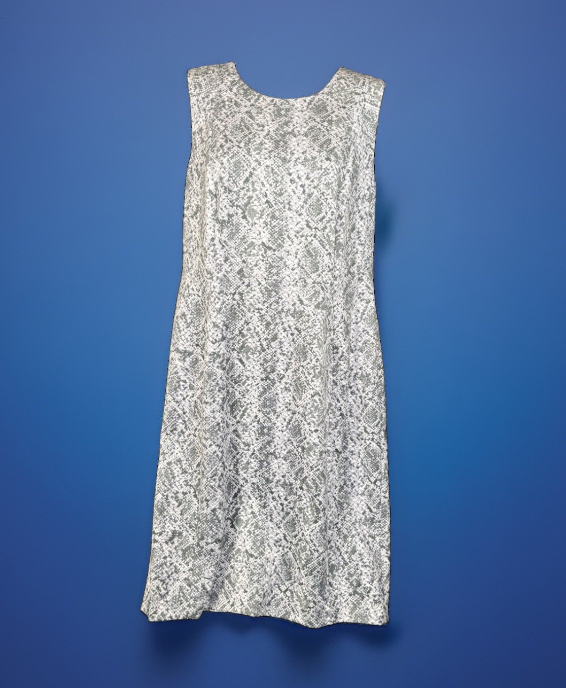 Womens Calvin Klein Gray & White Snakeskin Print Sleeveless Sheath Dress 12 NWOT