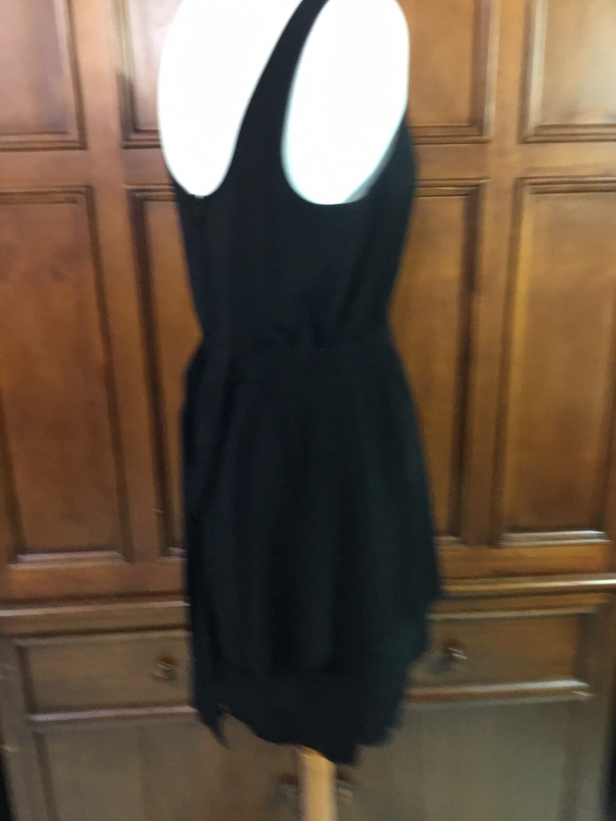 BCBG Generation Dress Solid Black Full Zip And Tie Back Cute Skirt Layer Elastic