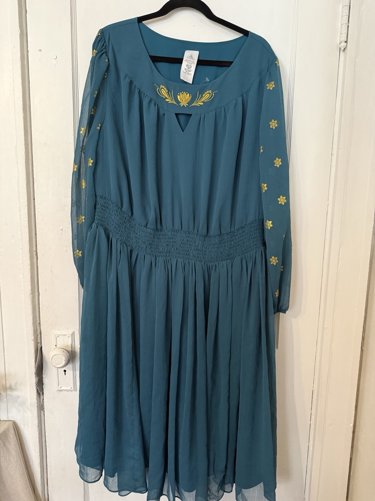 Disney Parks Teal Princess Jasmine Embroidered Chiffon Midi Dress 1X Plus
