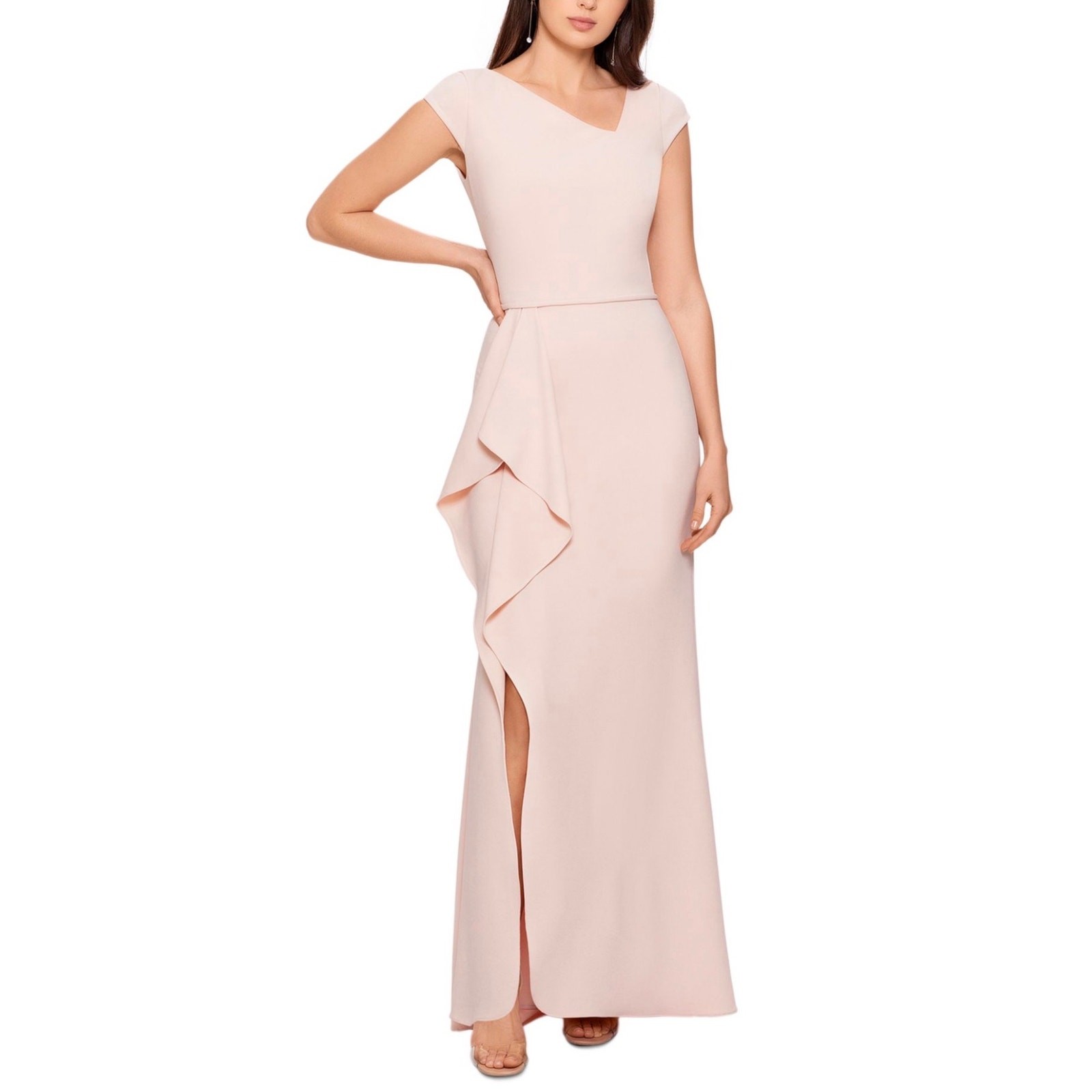 Betsy & Adam Pink Evening Gown Ruffled Thigh Slit Long Mermaid Dress Size 6