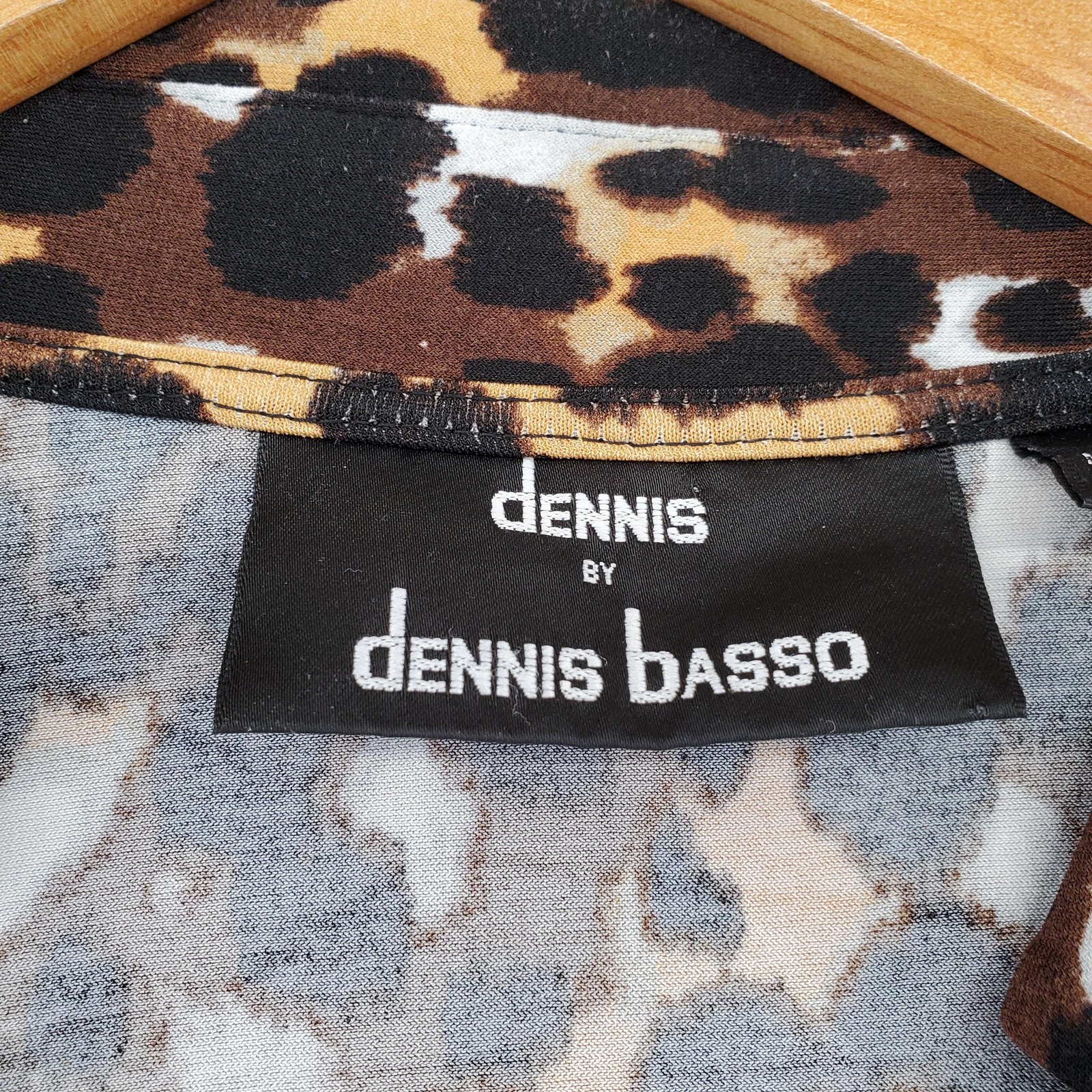 Dennis Basso Dress Womens Large Brown Leopard Print Wrap Long Sleeve Jersey