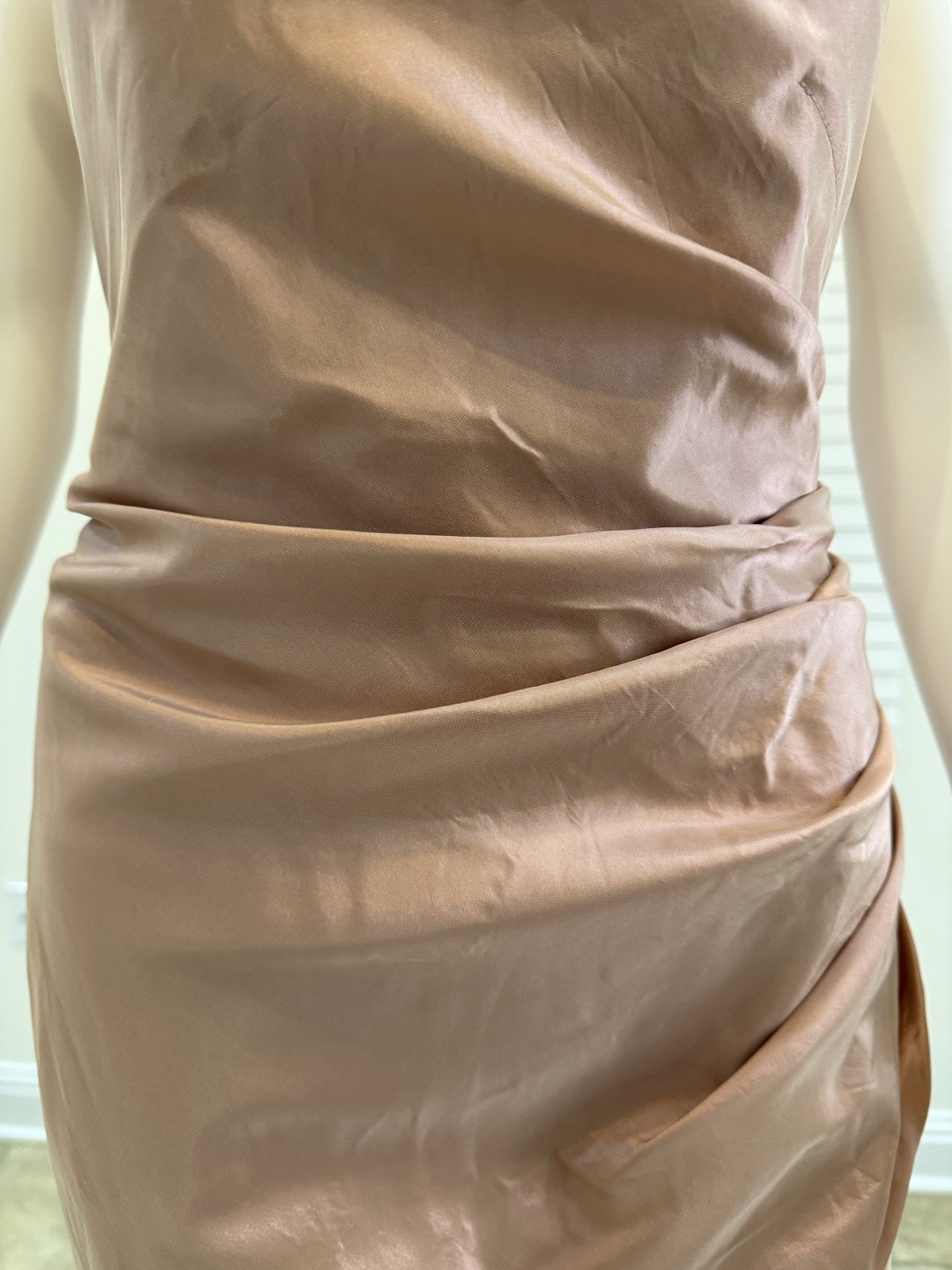 Alexia Admor Blush Satin Strapless Ruched Lined Sheath Knee Dress Size M