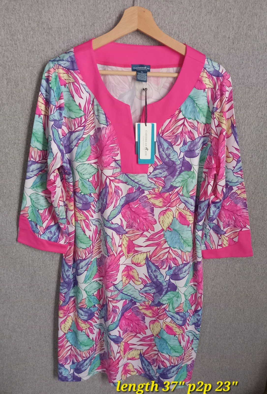 Caribbean Joe UPF 50 V-Neck Signature Dress Women’s XL Tropical