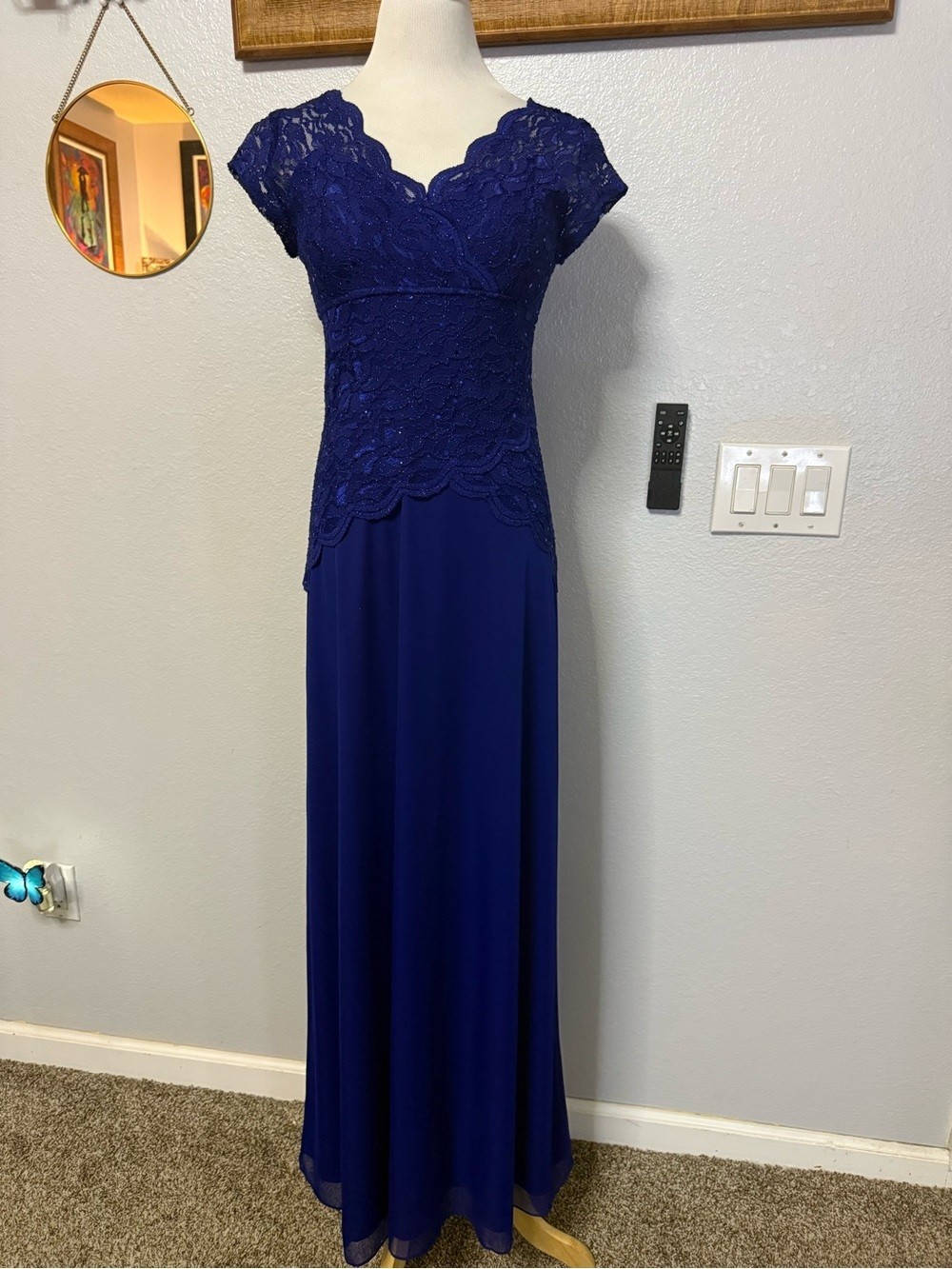 Blu Sage Navy Lace-Top Maxi Dress