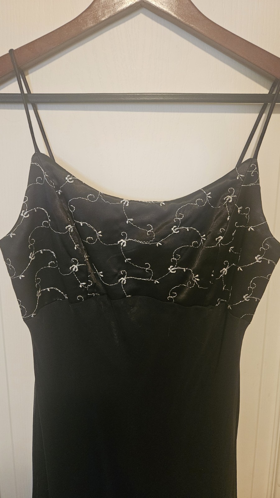 Vintage 90s Fiesta Black Beaded Chiffon Prom Dress Medium Y2K Spaghetti Strap