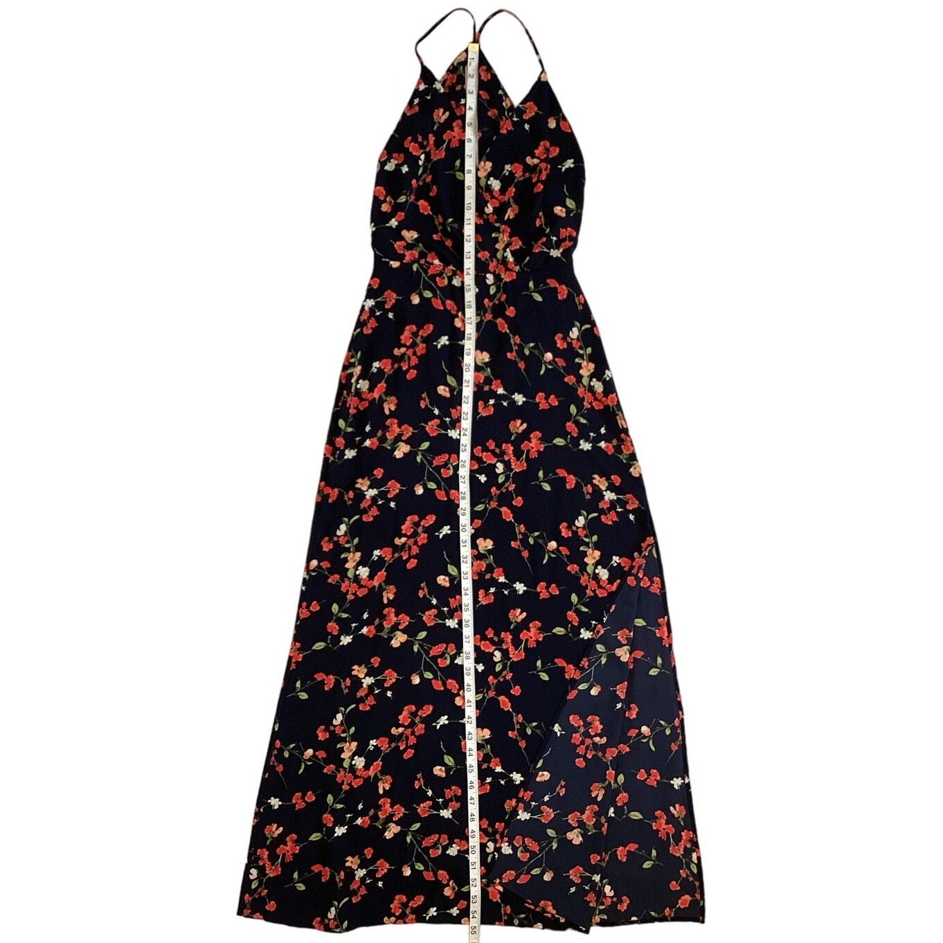 LUSH Floral Maxi Sundress Black Small Strappy V-Neck Wrap Look Side Slit Long