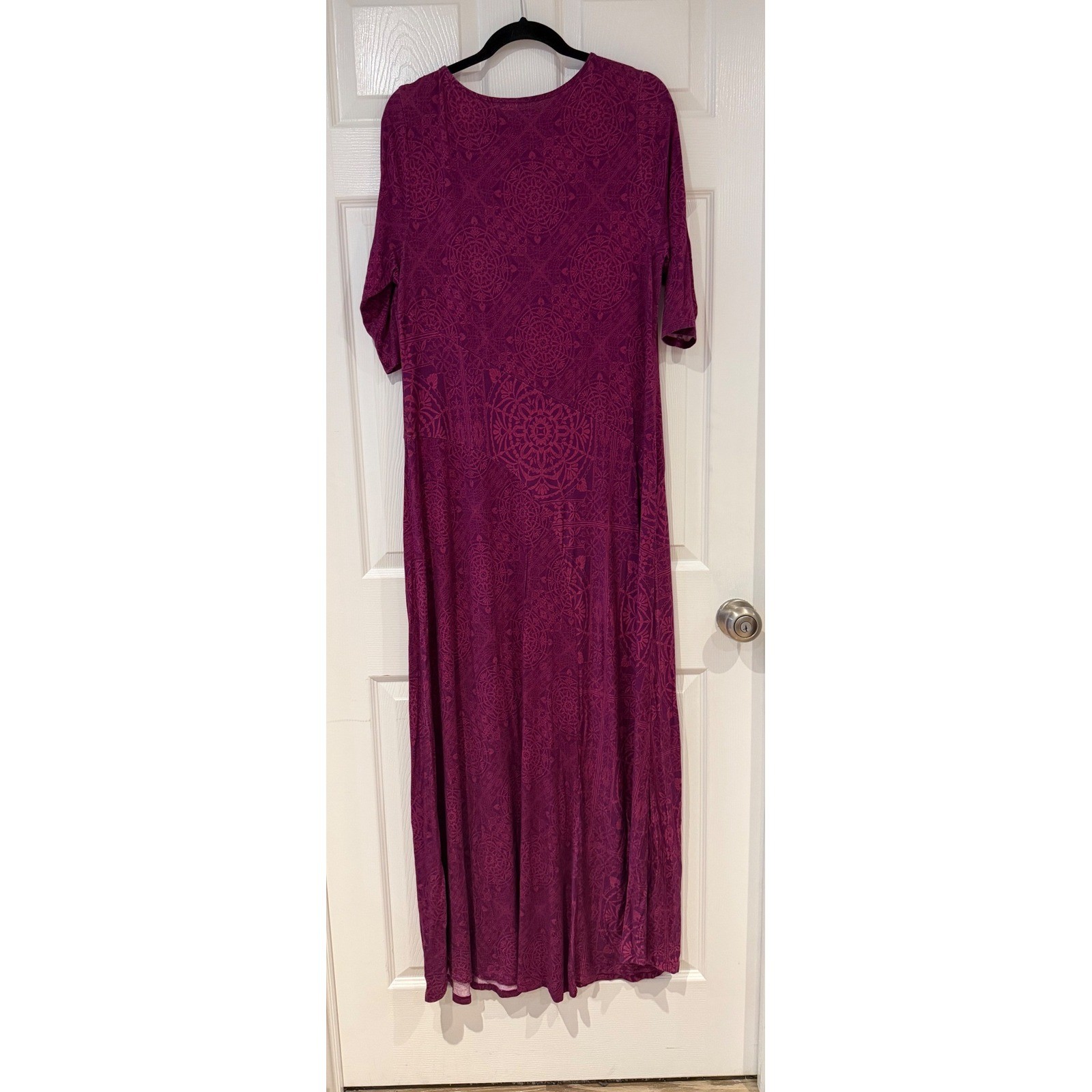 Soft Surroundings Tall Large Purple Mandala Print Maxi Dress Elbow Sleeve Summer