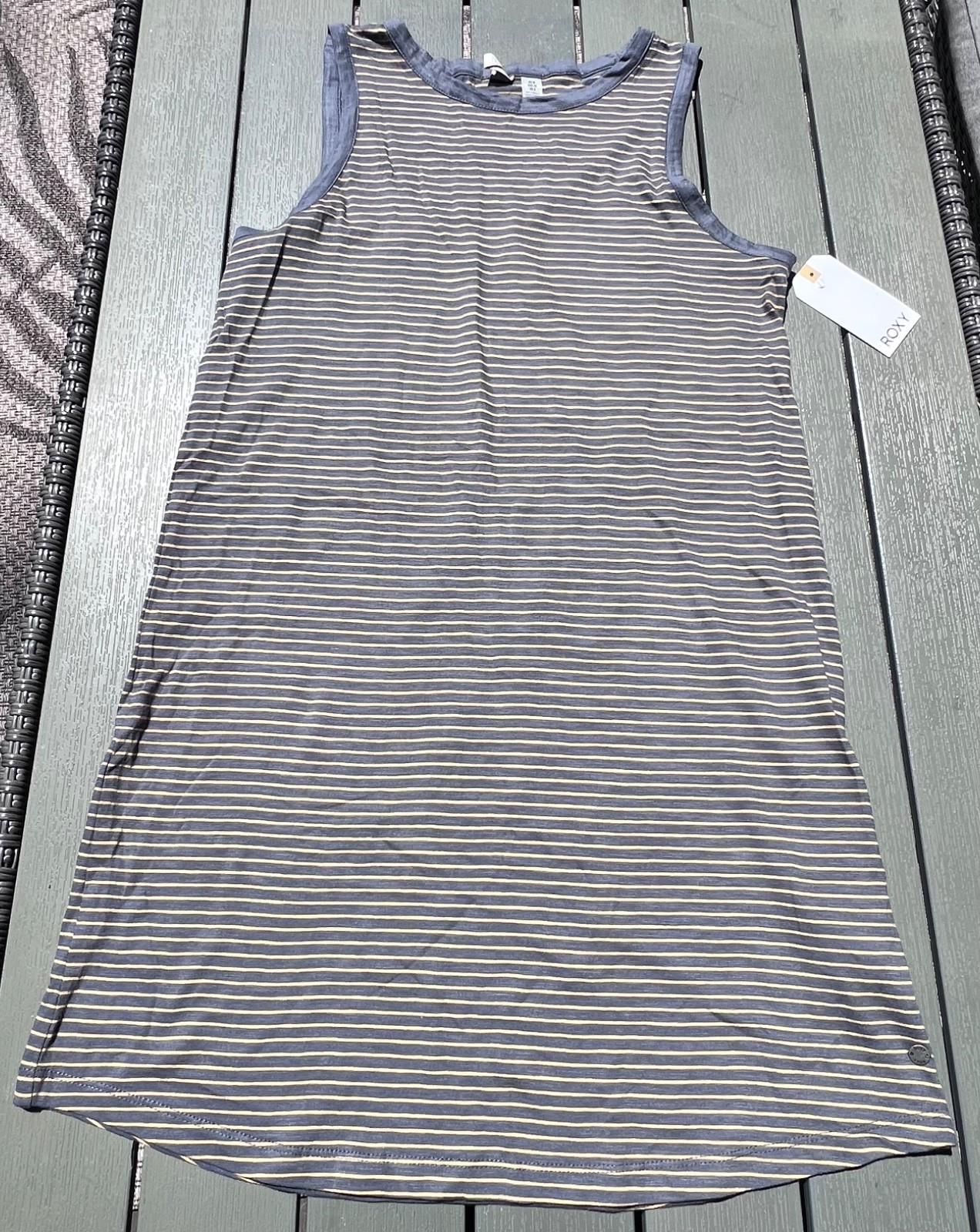 Roxy NWT Striped Tank Dress Blue White Sleeveless Casual Beach Cover Up Medium