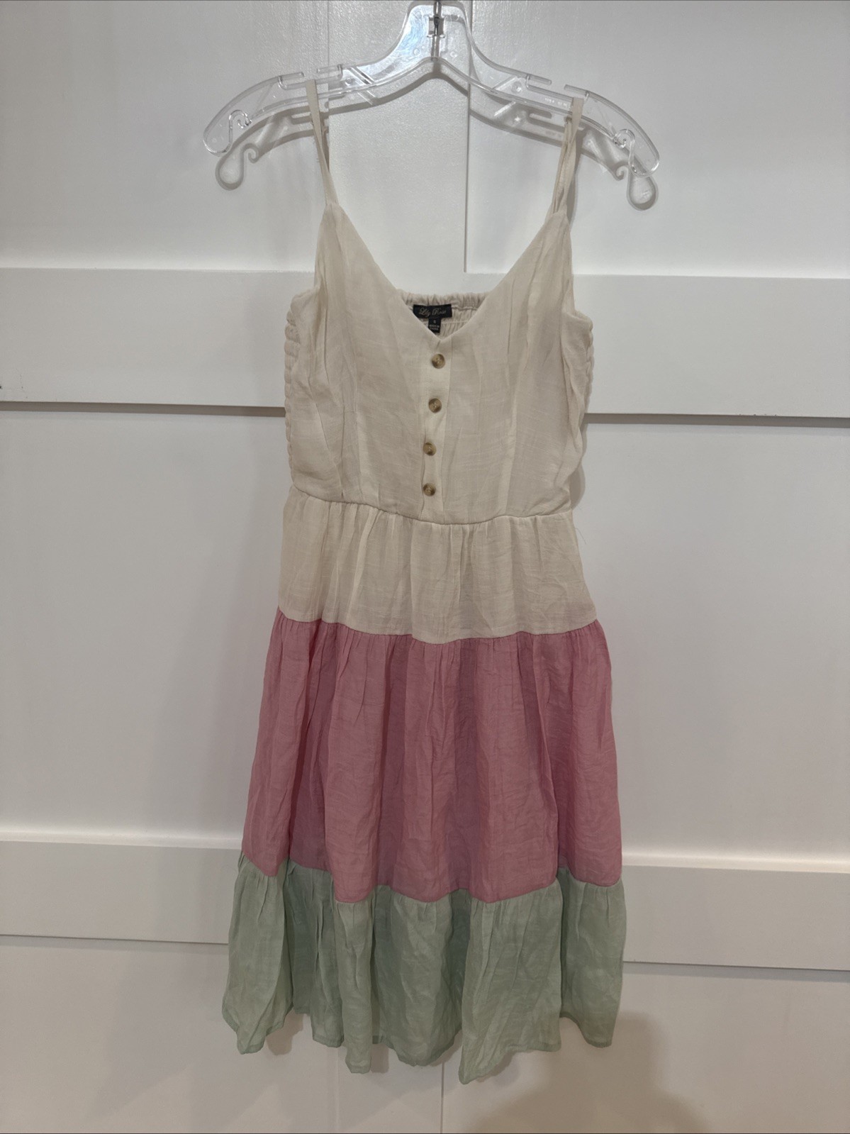 Lily Rose Summer Dress, Small, White Top, Striped Beige, Pink And Green
