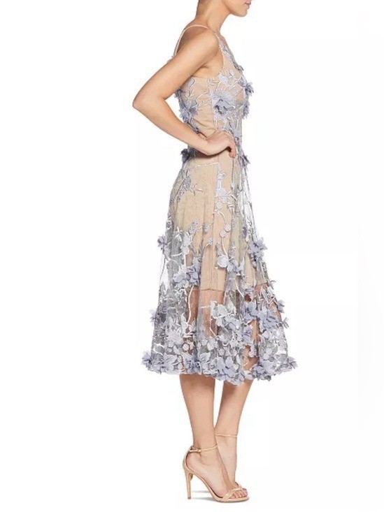 DRESS THE POPULATION AUDREY GRAY LACE EMBROIDERED V-NECK SLEEVELESS DRESS MEDIUM