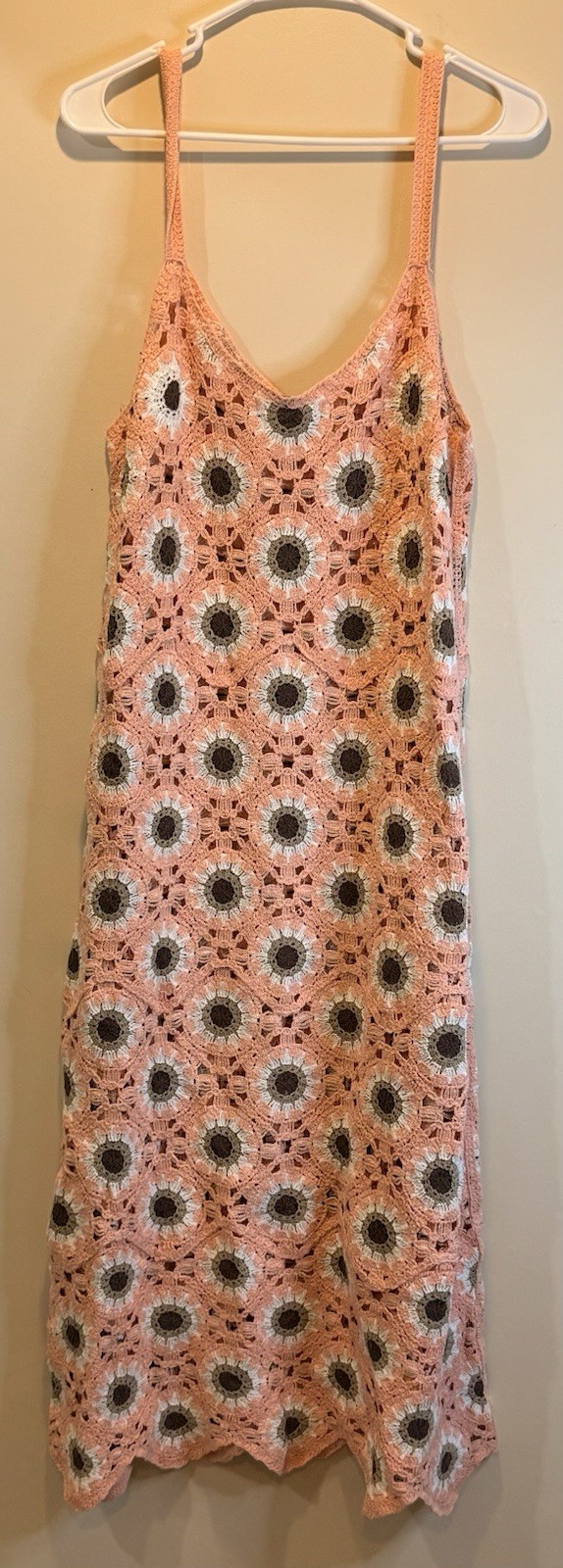 India Boutique Sunflower Crochet Cover Up Dress OSFM Pink Boho Swimwear Unlined