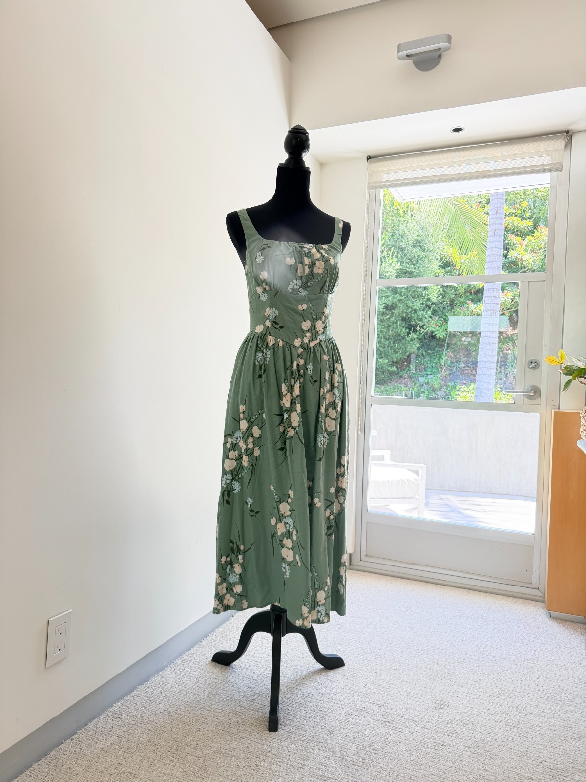 NWT House of Harlow 1960 Boho Sage Green Maxi Sundress w POCKETS US S