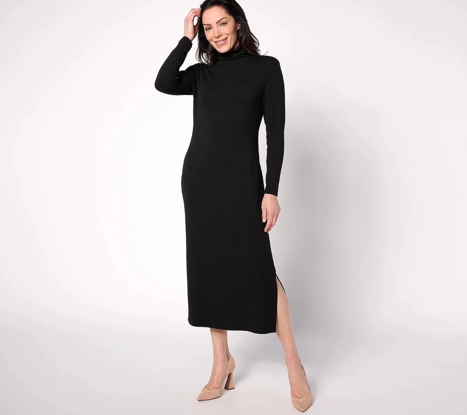 Women with Control Midi Dress XL Regular Finespun Jersey Tummy Control Black NEW