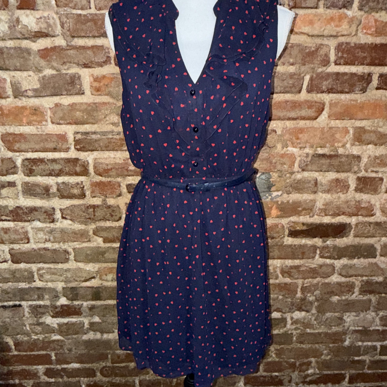 Valentine’s Day Navy Red Hearts TWEE Dress Women’s Forever 21 Sz L Love Preppy