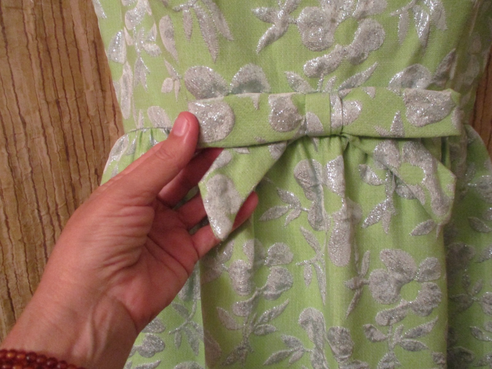 Lime Green & Silver metallic Brocade GOWN DRESS custom S M vintage 1960s