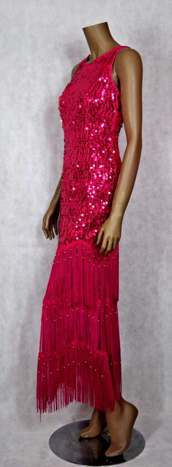 Women Fringe Sequin Beaded Fuschia Dress, Size M, NWT