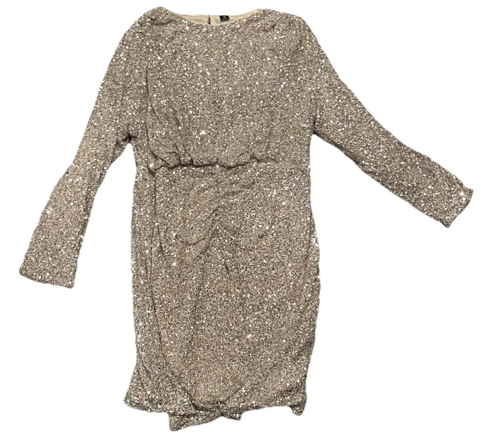 Sequence Dress Silver Long Sleeve Dress Sparkly Party Dress Women’s Size 1 XL