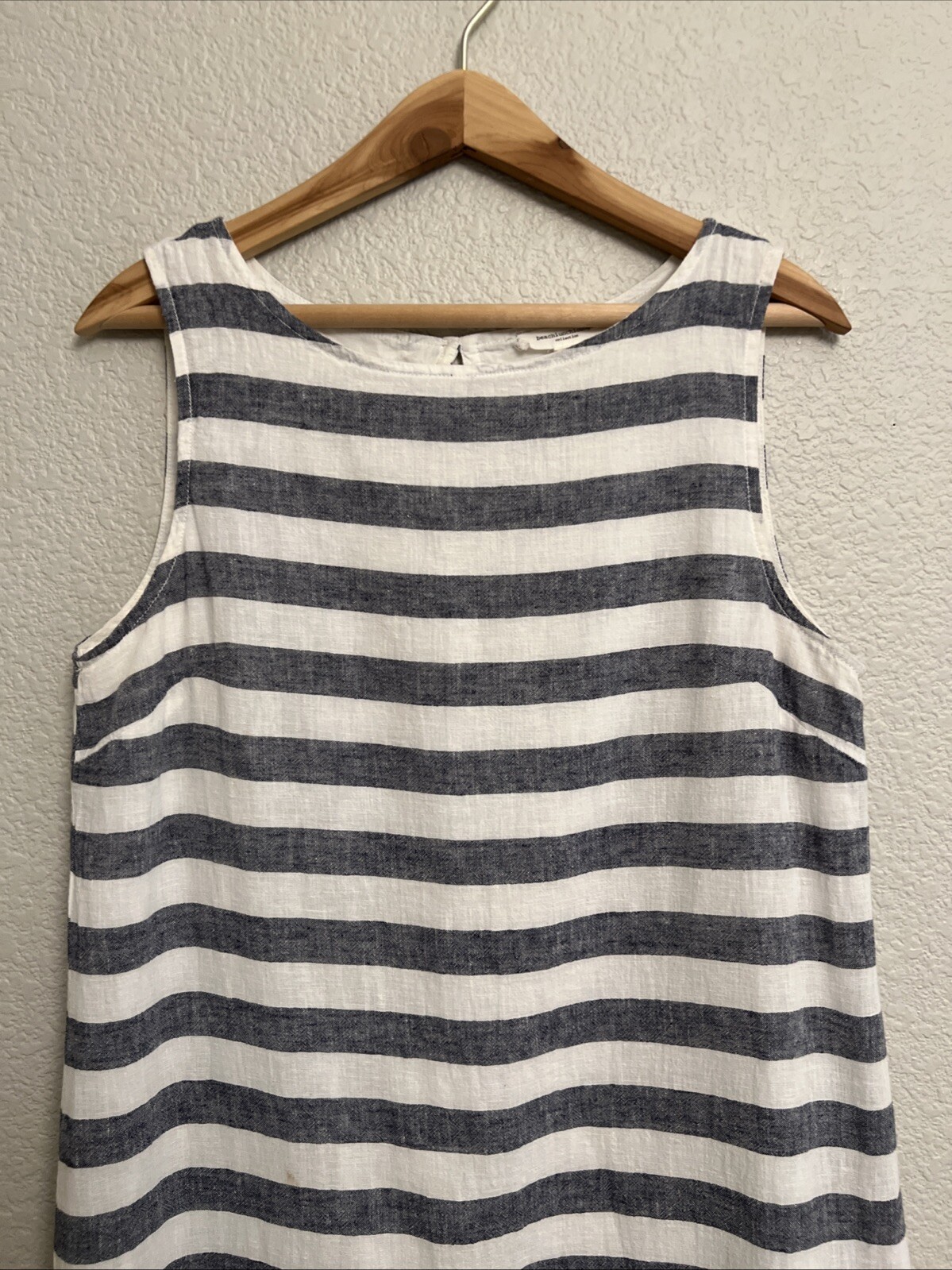 Beach Lunch Lounge Shift Tunic Dress Striped Coastal Cottage Boho Linen Blend