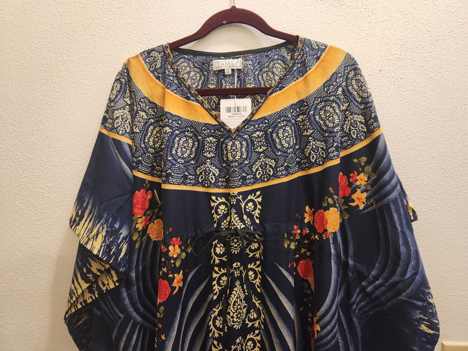 Tamsy Navy Rose Pattern Womens One Size Fits Most Kaftan 44-10
