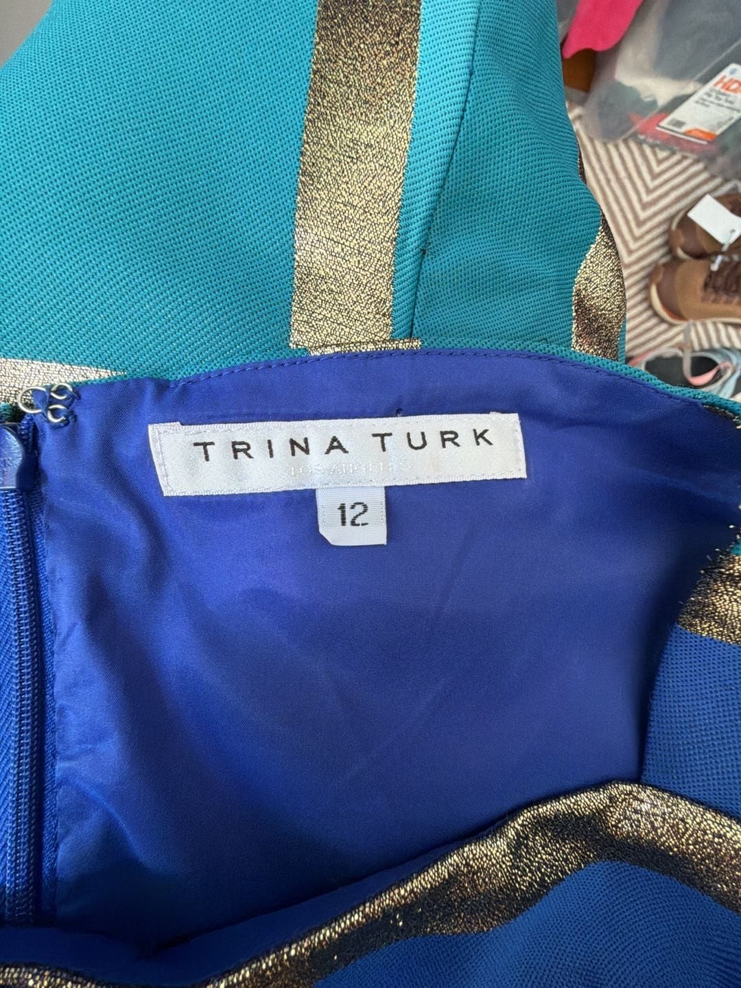 Trina Turk Creosote Metallic Colorblock Mini Shift Dress size 12