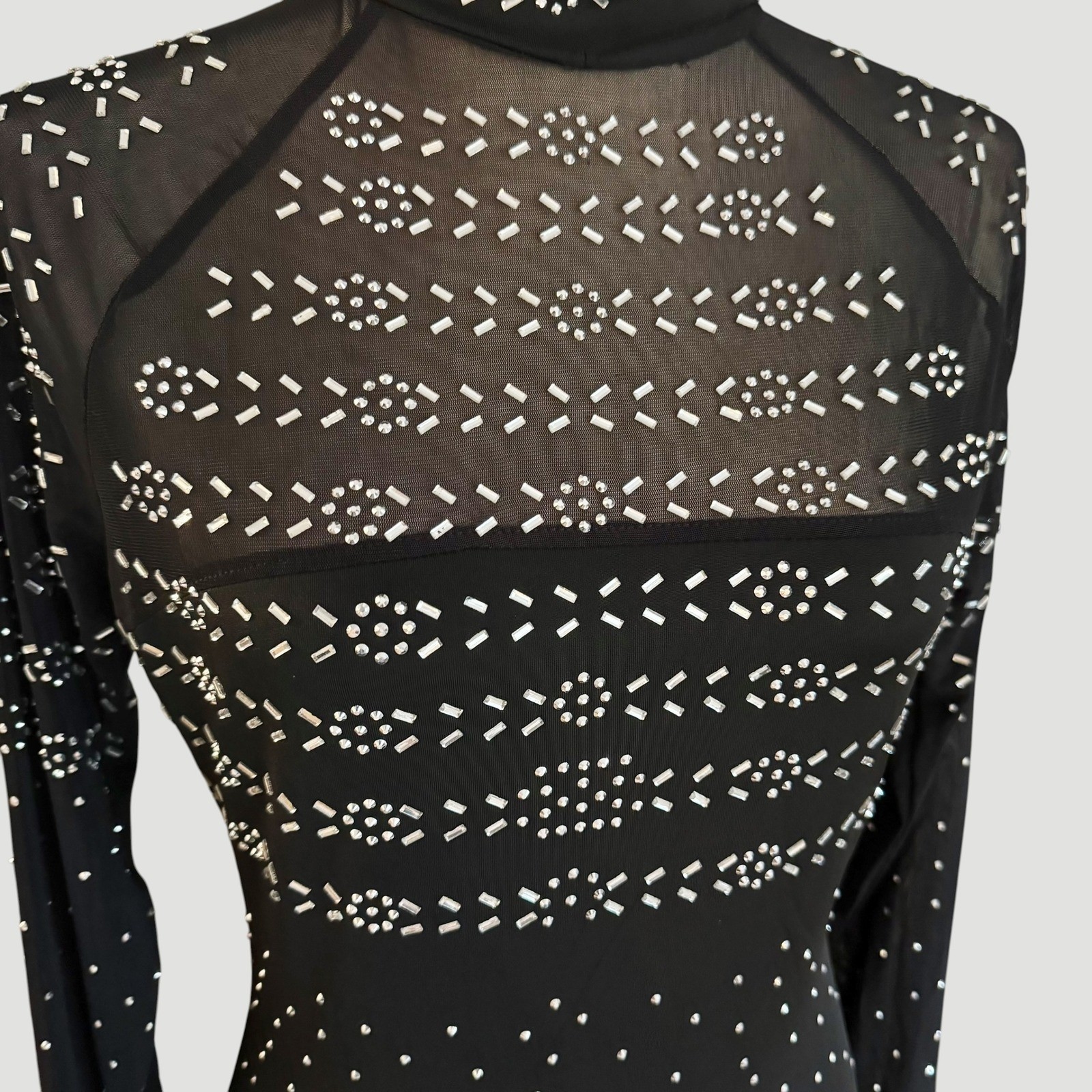 L&B Black Rhinestone Mesh Bodycon Mini Dress Western Glam M Festival Vegas NWT