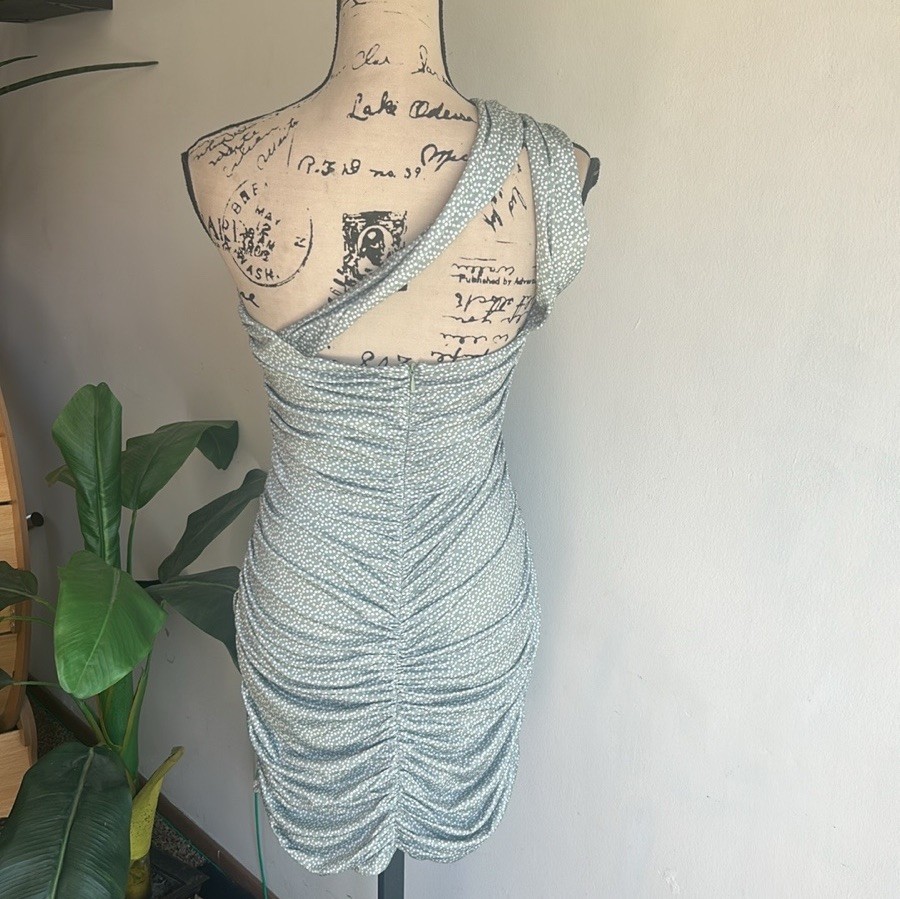 Lovers + Friends Maysen Dot Riches In Sage Bodycon Ruched Dress Size Medium NWT
