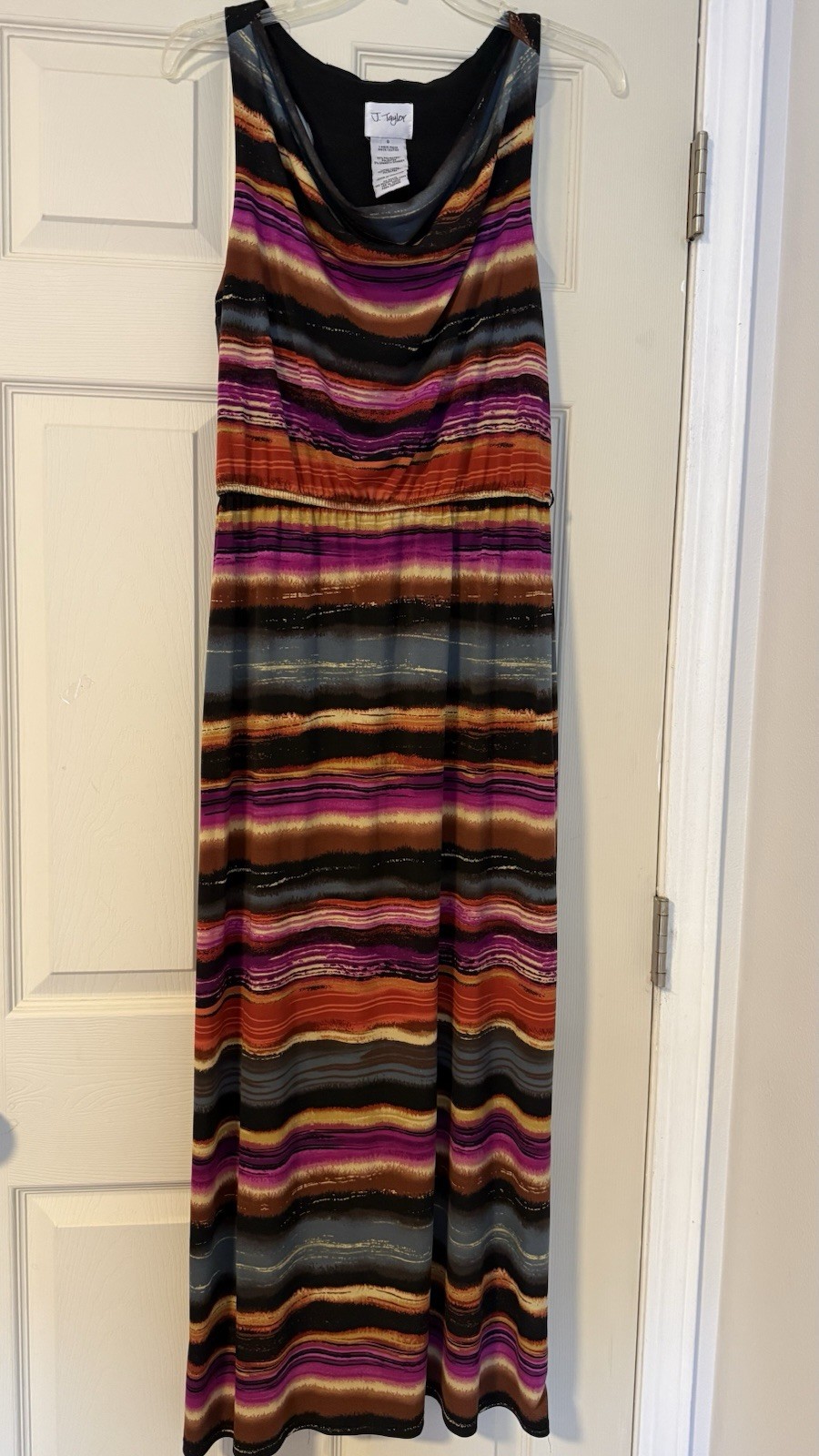 J. Taylor Multicolor Striped Cowl Neck Long Dress- Stretch 8