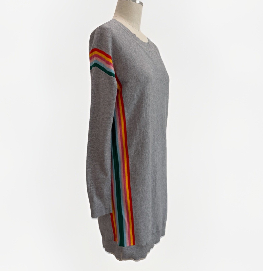 Boden Grey Wool Cotton Rainbow Stripe Sweater Dress US 4