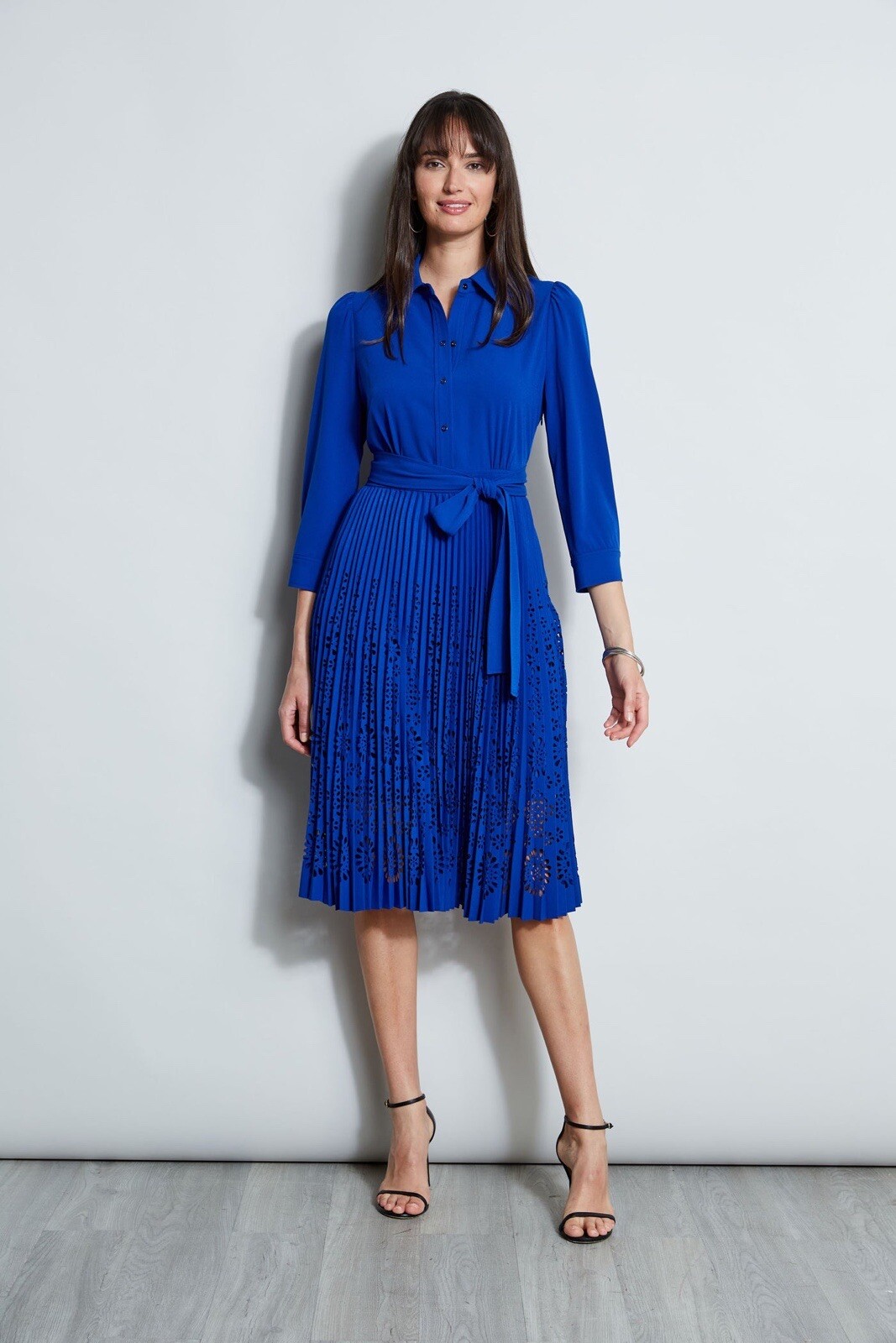 New Elie Tahari Pleated Laser Cut Midi Dress E8147603 Klein Blue – Women’s 16 XL