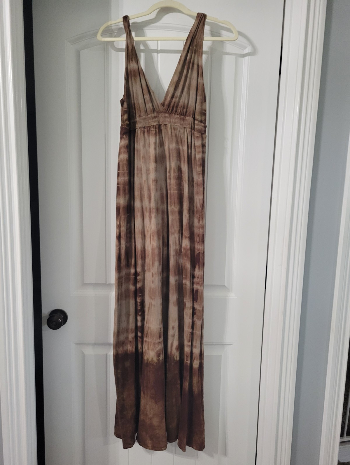VINTAGE Y2K Gypsy 05 Brown Tie Dye V-Neck Strappy Maxi Dress Size M