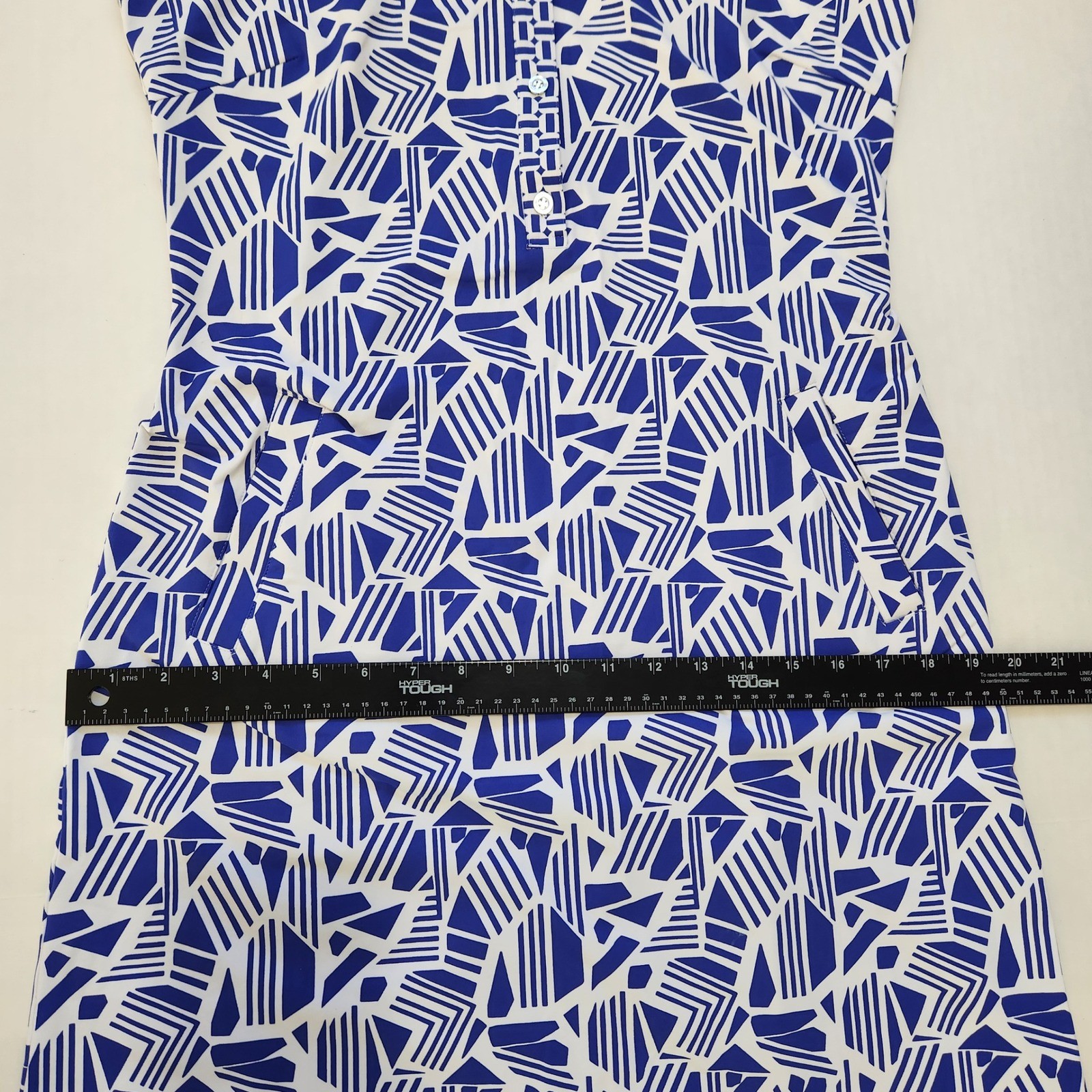 J.McLaughlin Blue White Geometric Catalina Cloth Sleeveless Shift Dress M