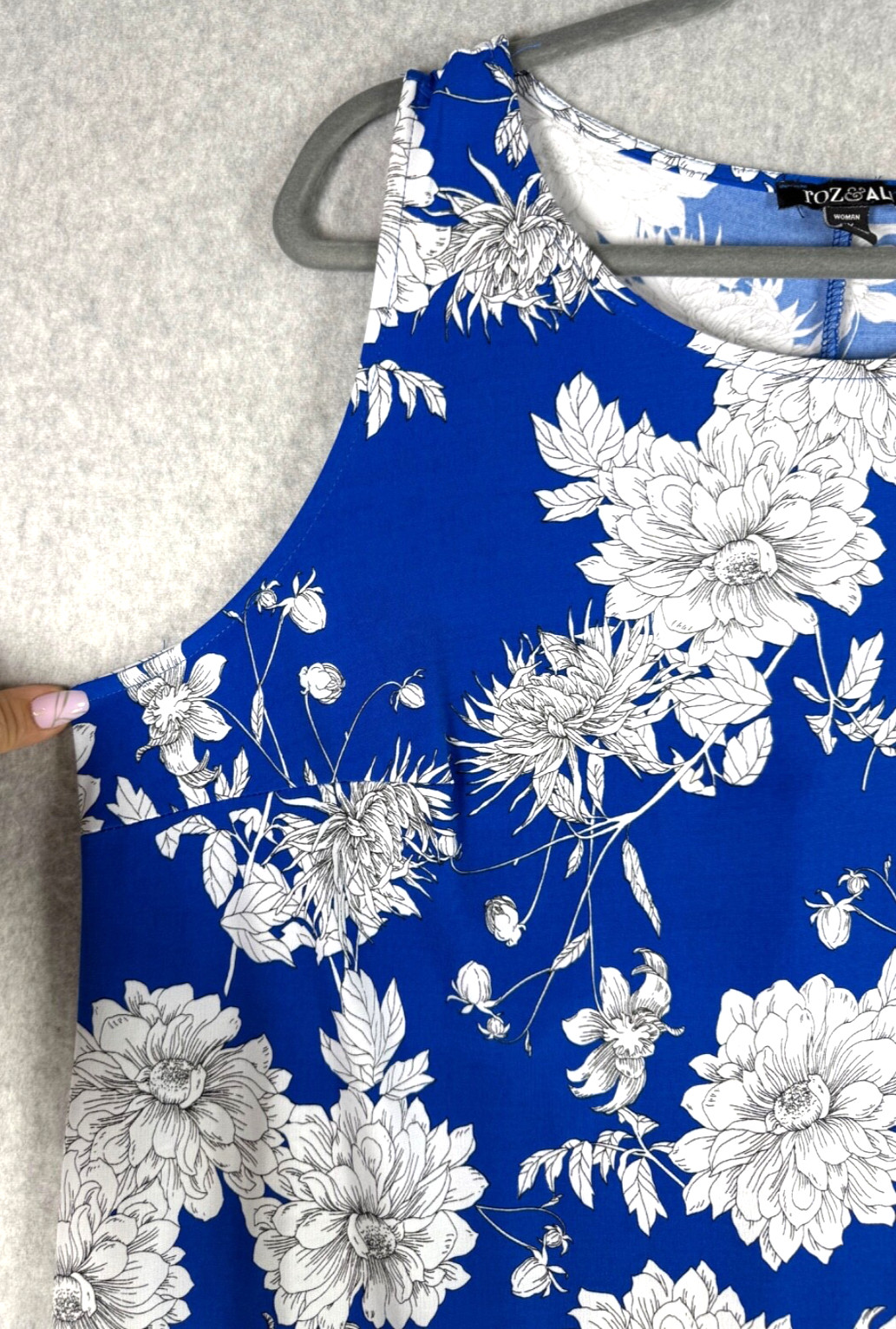 Roz & Ali Womens Dress Floral Shift Swing StretchBlue White Floral Sz 2X Pre-Own