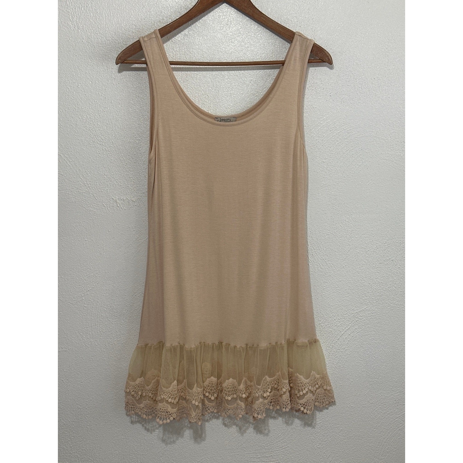 Jodifl NWT Ruffle Lace Layering Tunic Top Dress S Tan Coquette Girly Soft Girl