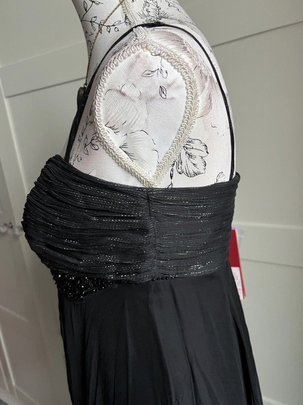 MONSOON Silk Black & Silver Evening Dress UK 12 Timeless Elegant Modern Classic