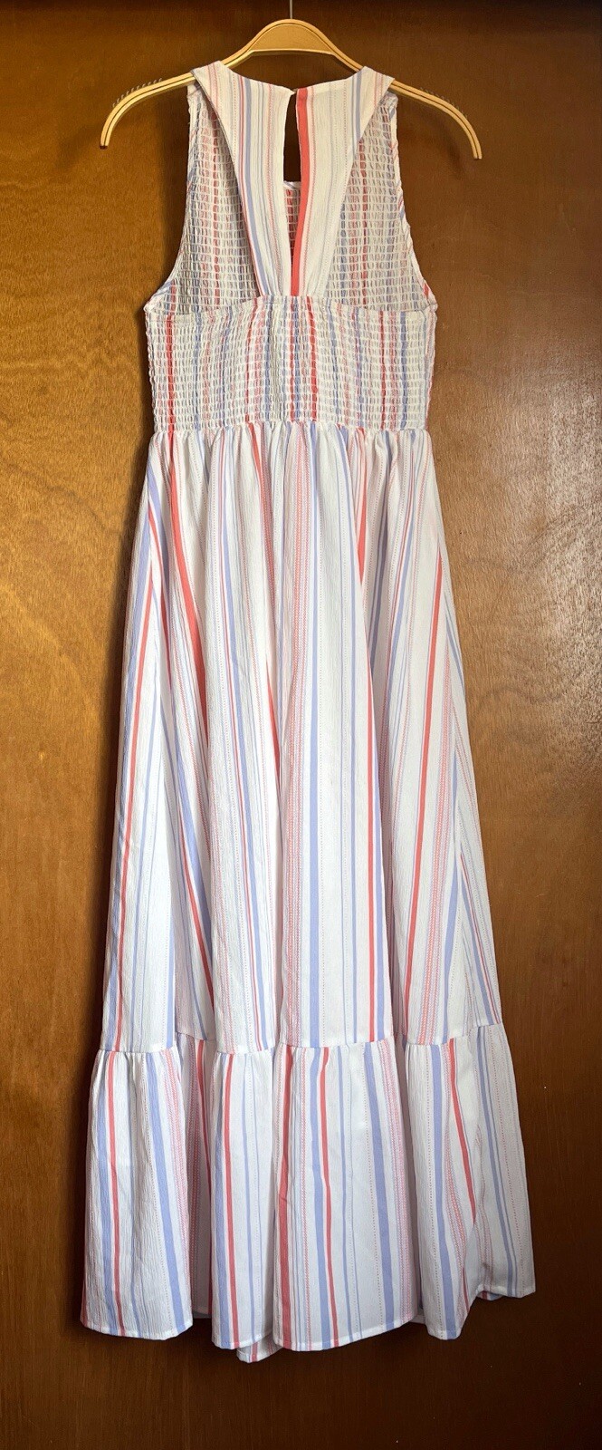 Miss Me White Striped Maxi Sundress S Smocked Racerback Tiered Resort Beach Boho