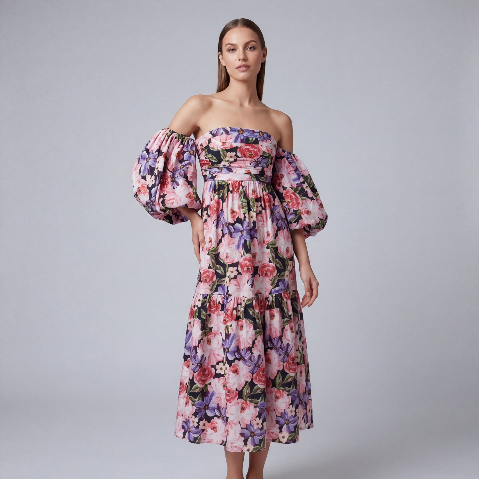 Especia @ Anthropologie Verbena Floral Off Shoulder Midi Dress Size Small