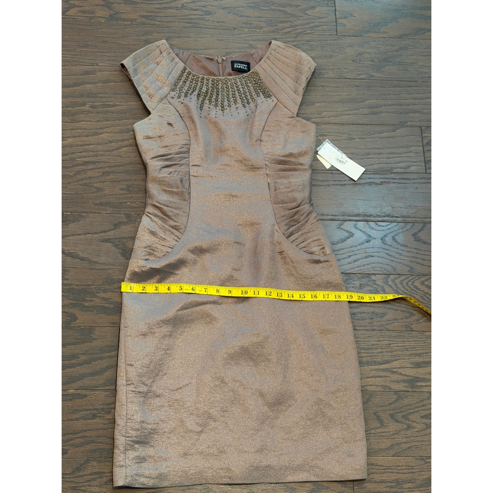 Adrianna Papell Iridescent Mocha Brown Embellished Sheath Dress – Size 10 NWT