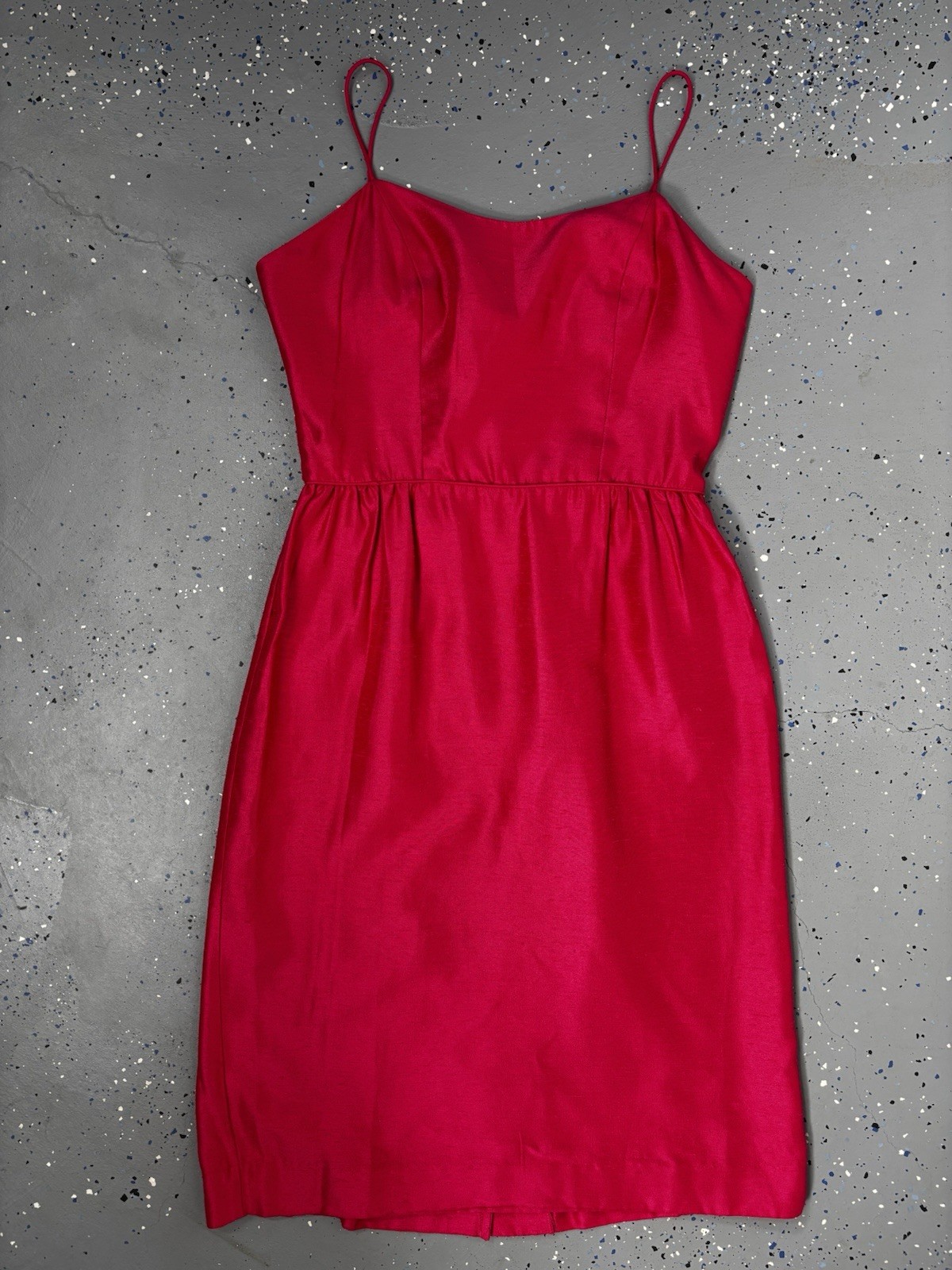 Vintage 60s Hot Pink Cocktail Sheath Dress Silk Dupioni Bombshell Pin-up M 10