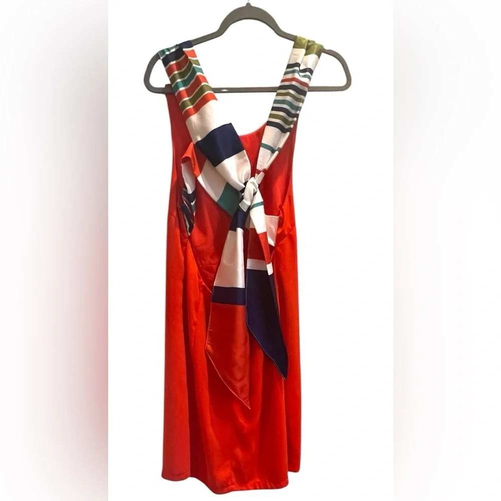 Lulus Womens Mini Dress Small Orange Resort Striped Scarf Back Bow Detail