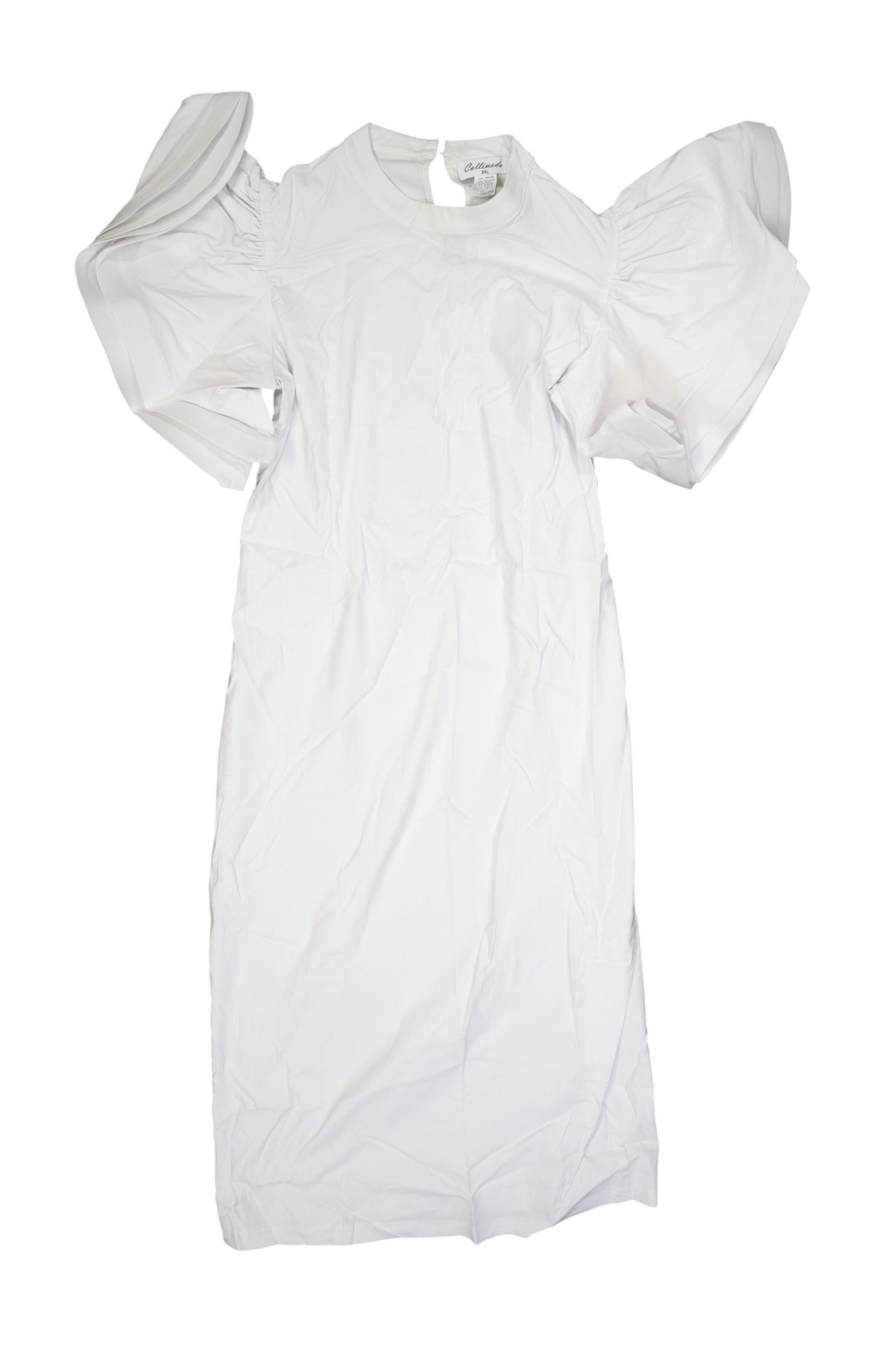 Callimoda Dress Womens 2XL White Crew Neck Puff Sleeve Midi Shift Party Wedding