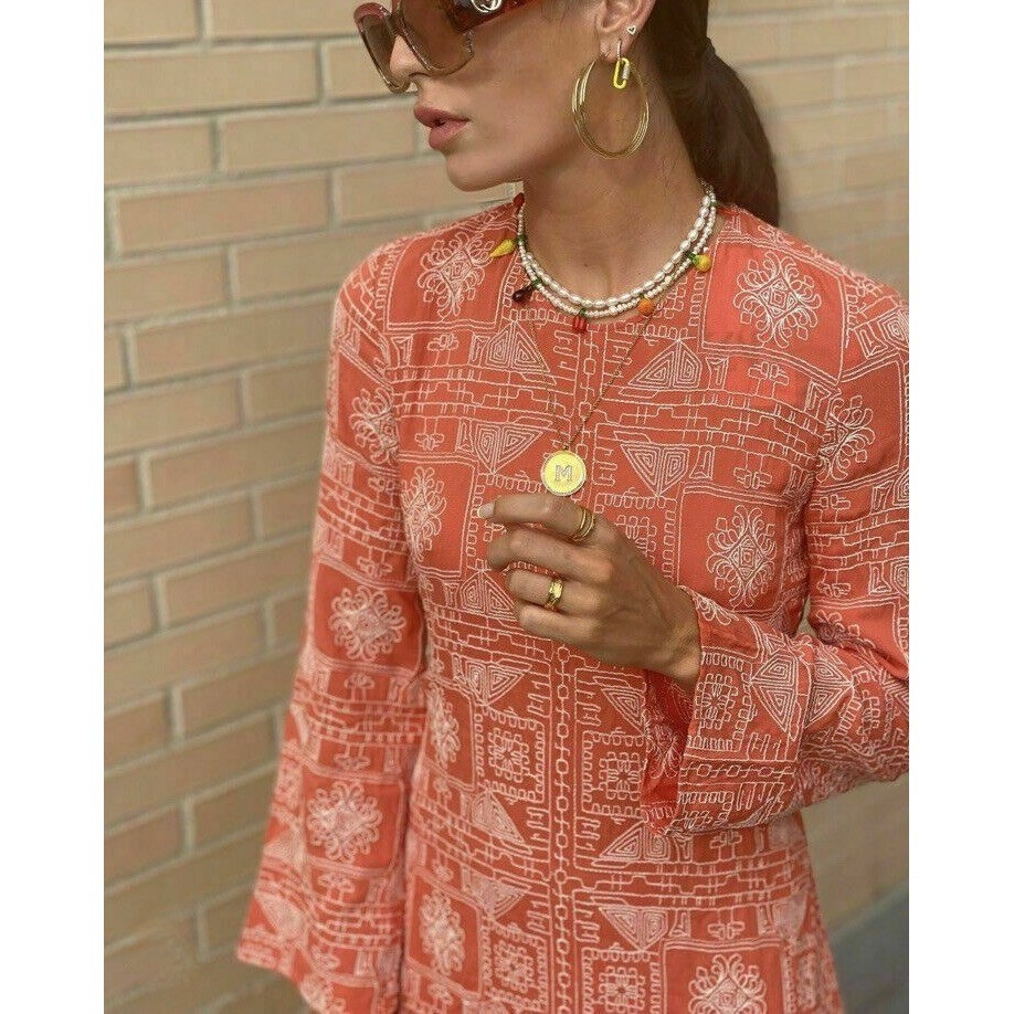 NWT!! ZARA Embroidered Dress Orange Vacation Beach Open Back Blogger Favorite XL