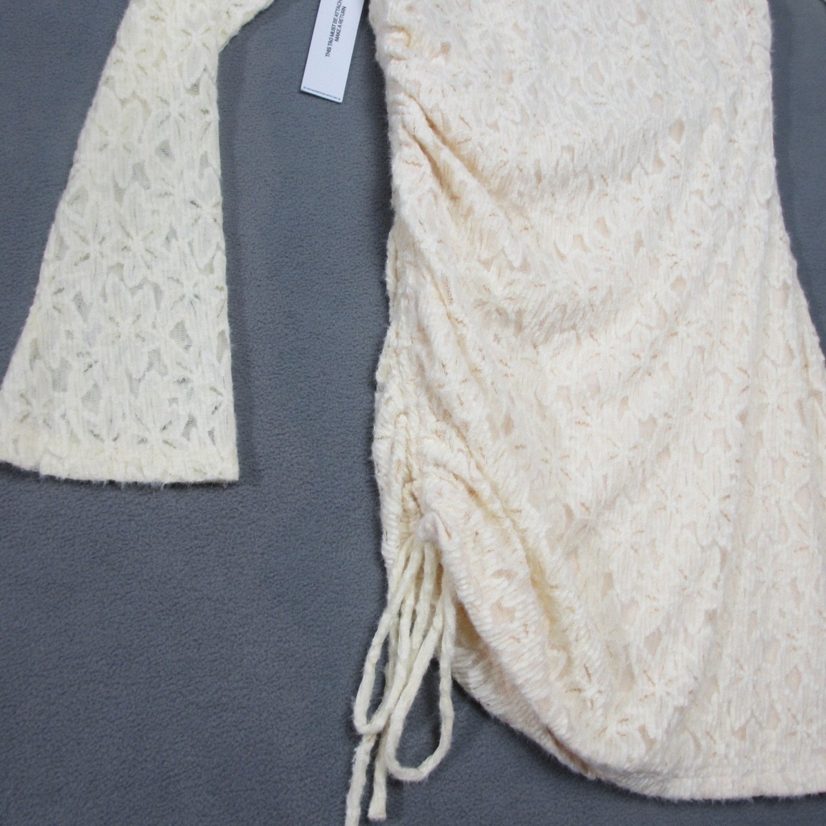 Princess Polly Dress Womens 6 Ivory Mini Nylon Que Sera Long Sleeve Side Ruched